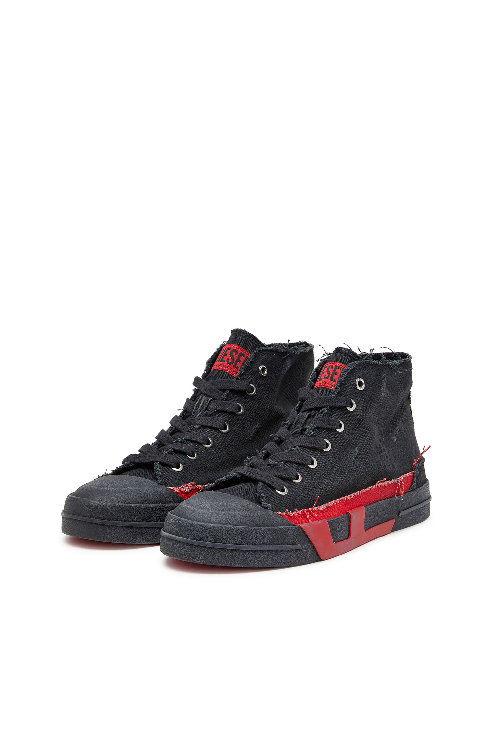 Diesel - S-D-VERSE MID II, Herren S-D-Verse-High-Top-Sneakers aus Canvas in vielgetragener Optik in Schwarz/Rot - 9