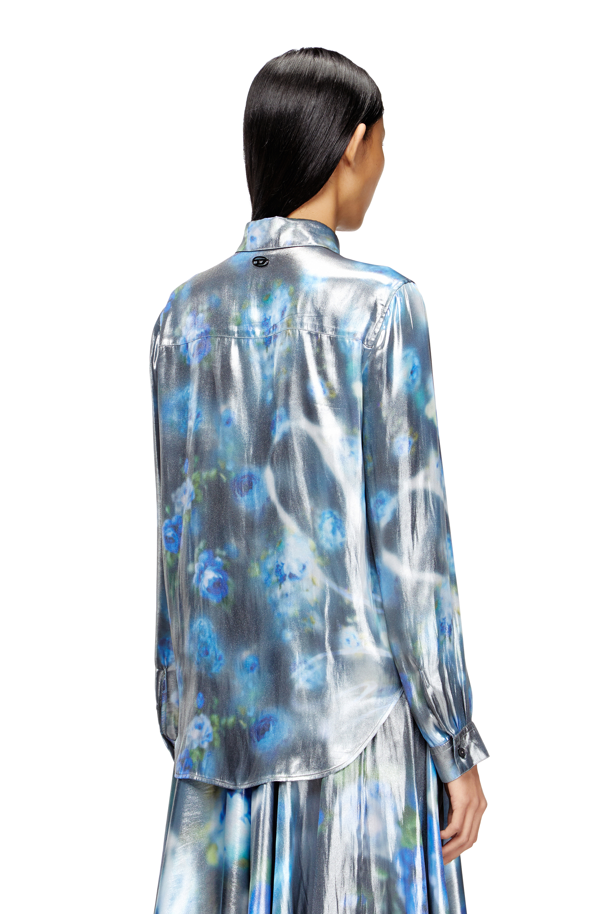 Diesel - C-RONOR-S2, Damen Metallisches Hemd mit verschwommenem Rosenmuster in Blau - 4