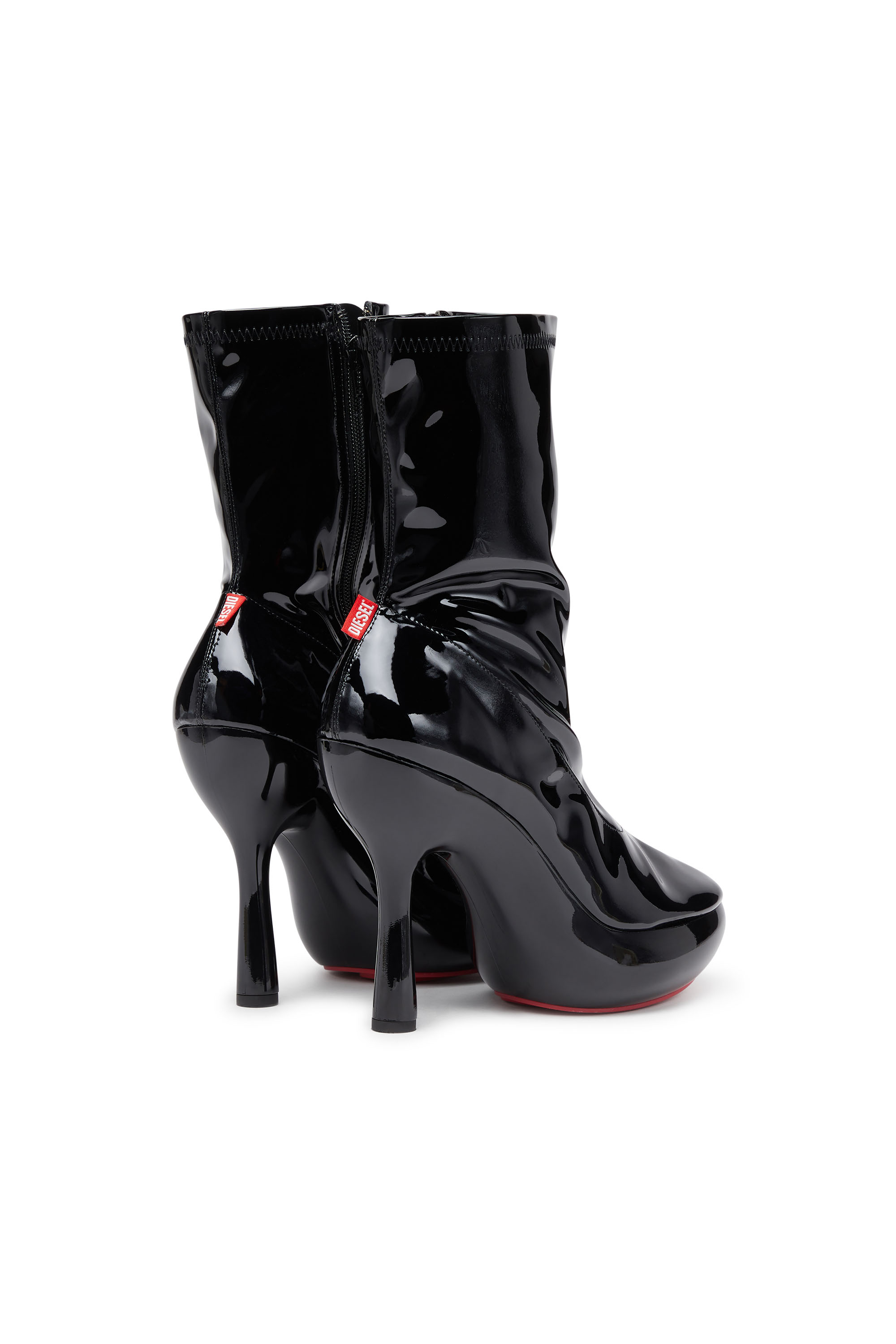 Diesel - D-LAKE PLATFORM MIDB ZIP  STRETCH, Damen D-Lake-Plateau-Stiefeletten aus Stretch-PU-Lackleder in Schwarz - 3
