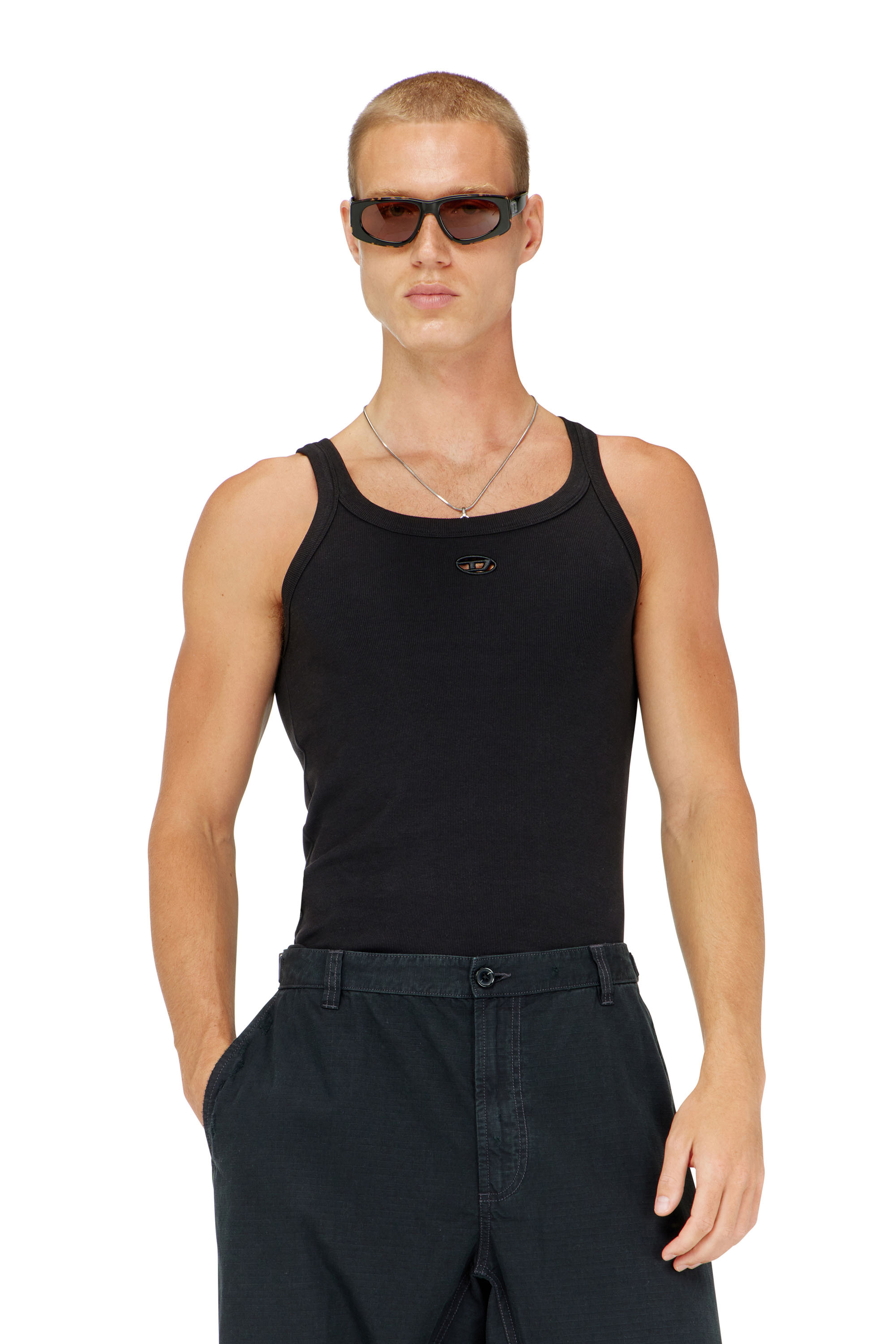 Diesel - T-WIFE-DCO, Herren Schmal geschnittenes Baumwoll-Tanktop mit Oval D-Logo in Schwarz - 1