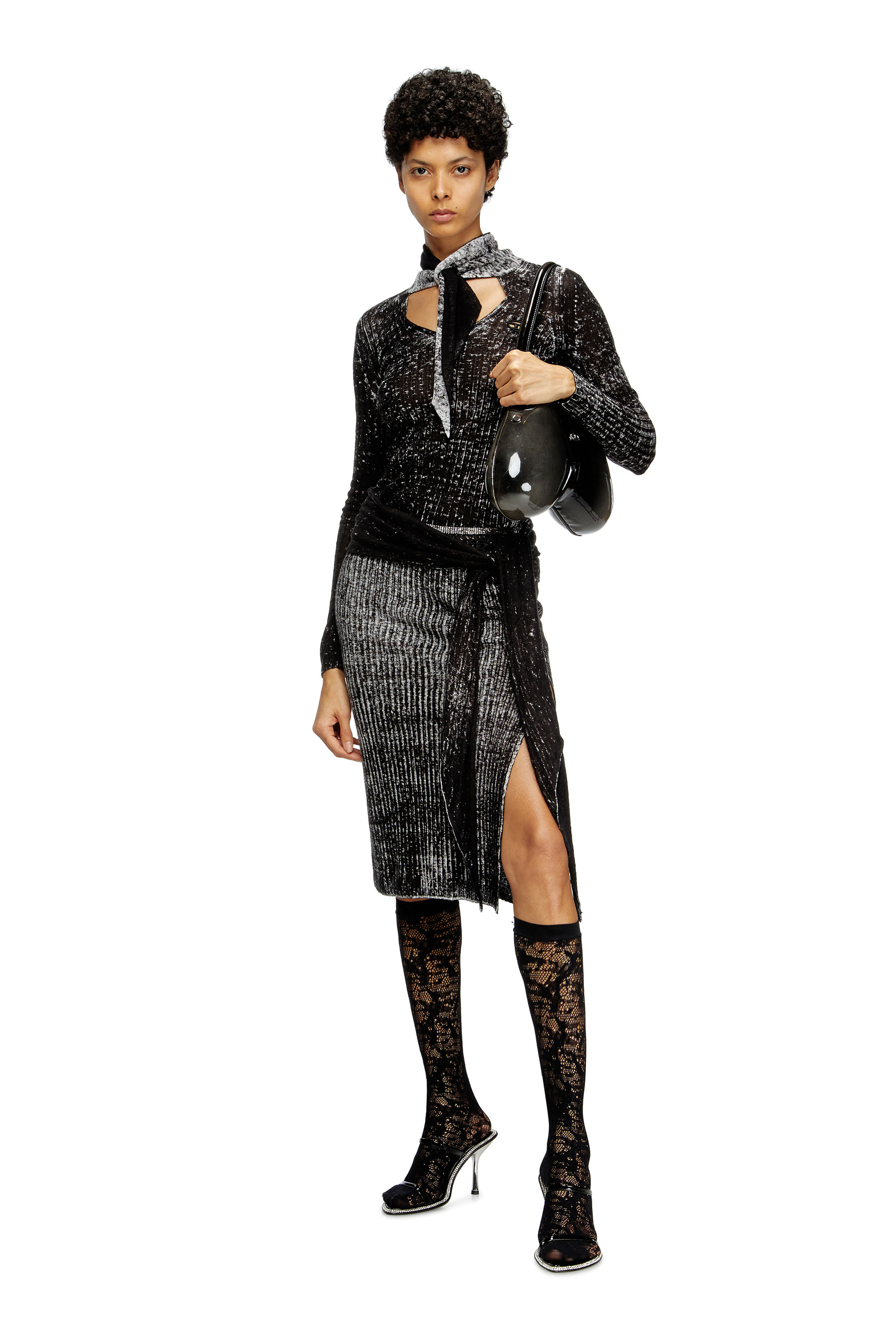 Diesel - SKW-MANTRA, Damen Lange Socken aus Camouflage-Spitze in Schwarz - 2