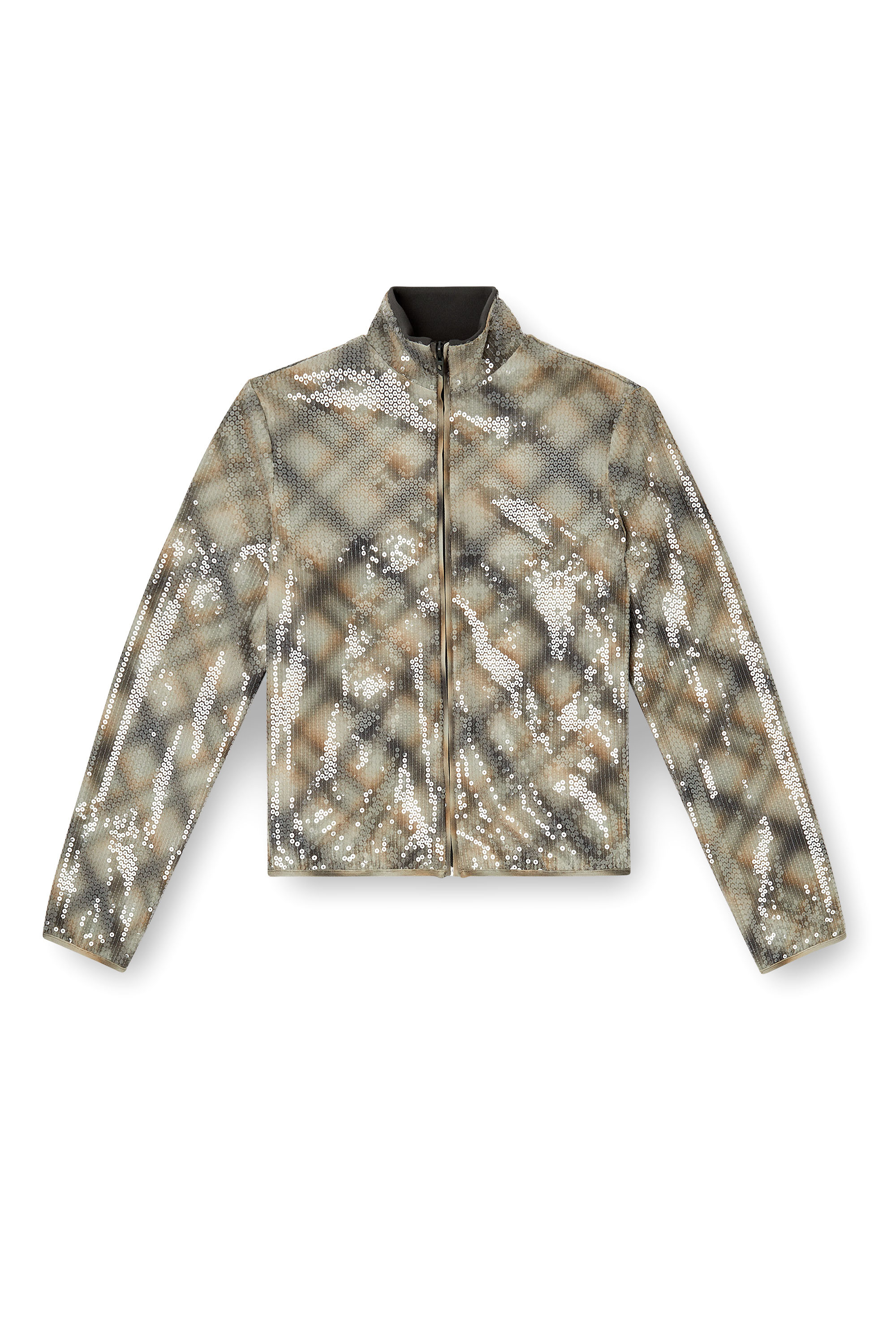 Diesel - F-EREQUINS, Damen Paillettensweater mit Karomuster in Beige/Grau - 2