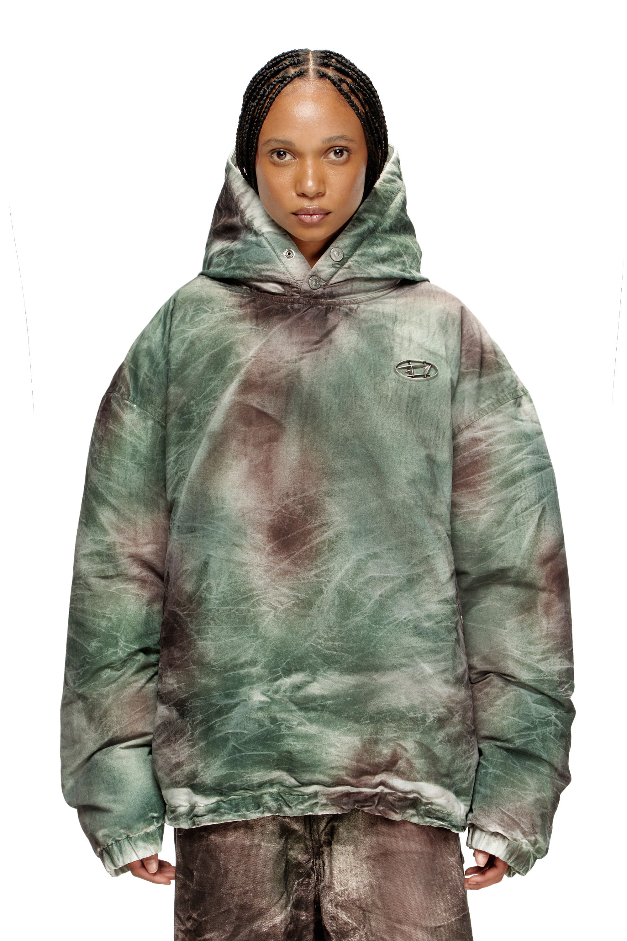 Diesel - W-THUG-JKT-PUFFY, Unisex Gesteppte Kapuzenjacke aus Tarn-Nylon in Braun/Grün - 1