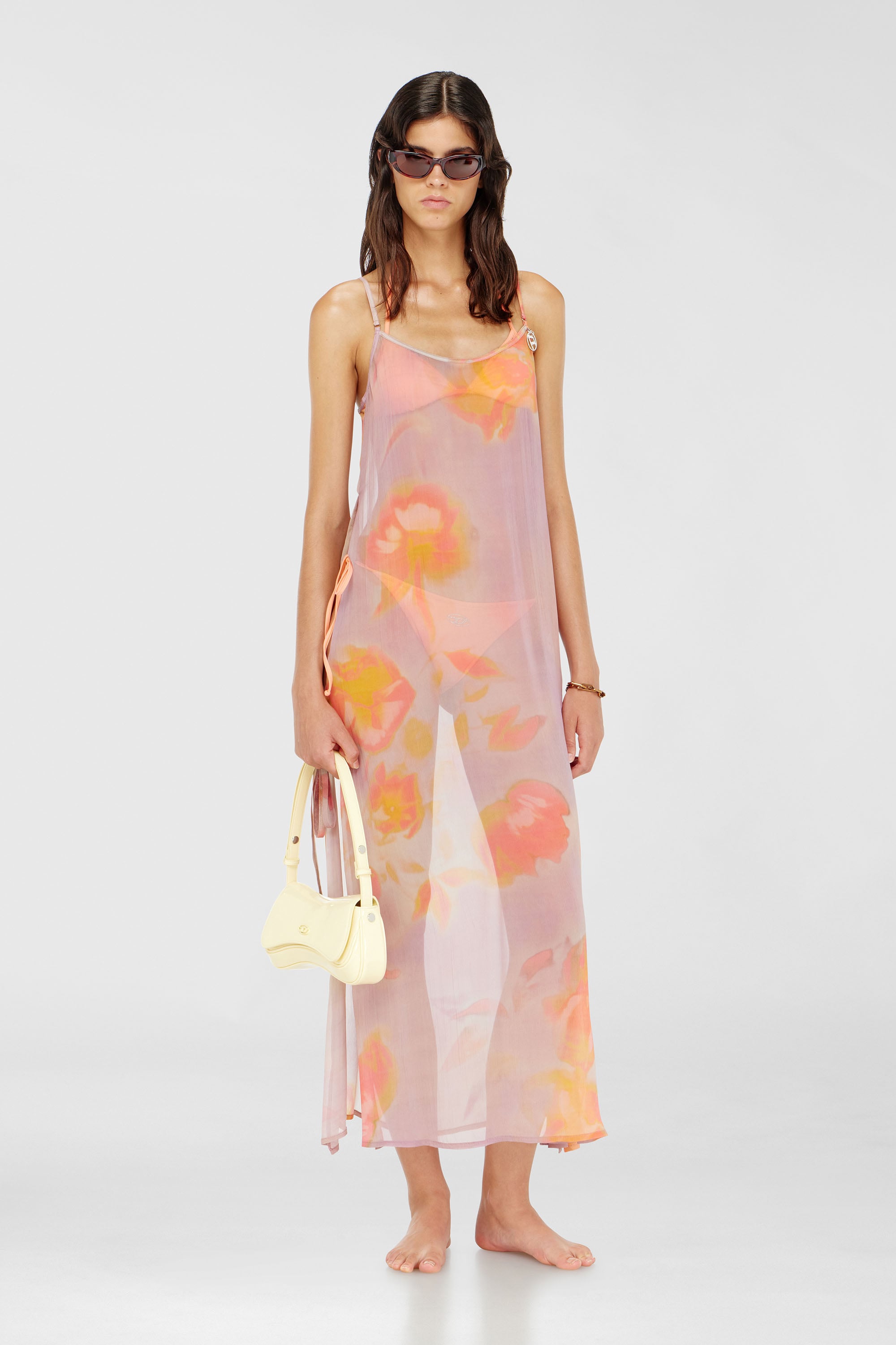 Diesel - VANYA-UTLT, Damen Strandkleid aus Chiffon mit Blumenmuster in Lila - 1