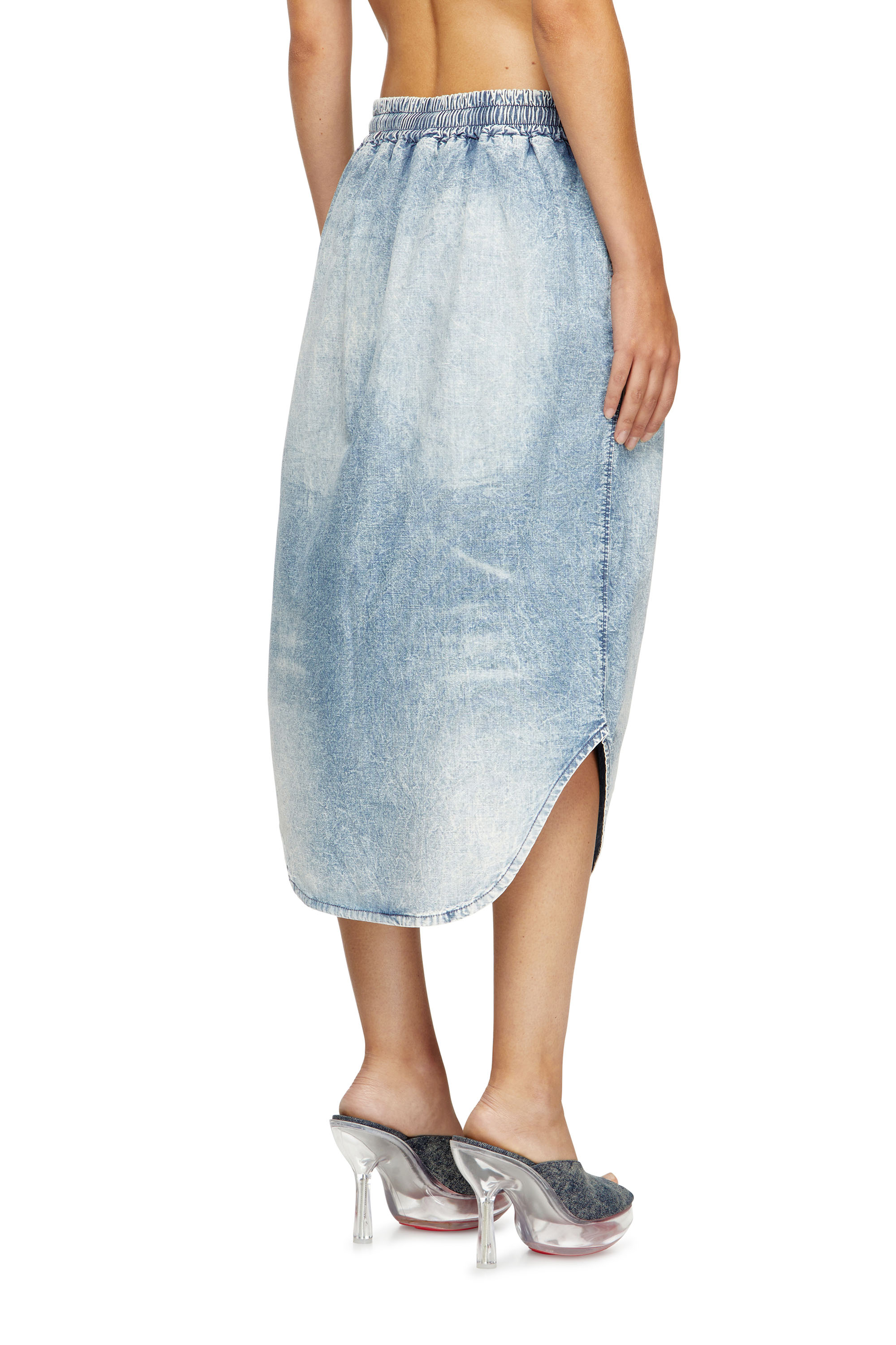 Diesel - DE-ASHLEY-S, Damen Midirock aus marmoriertem Denim in Hellblau - 4