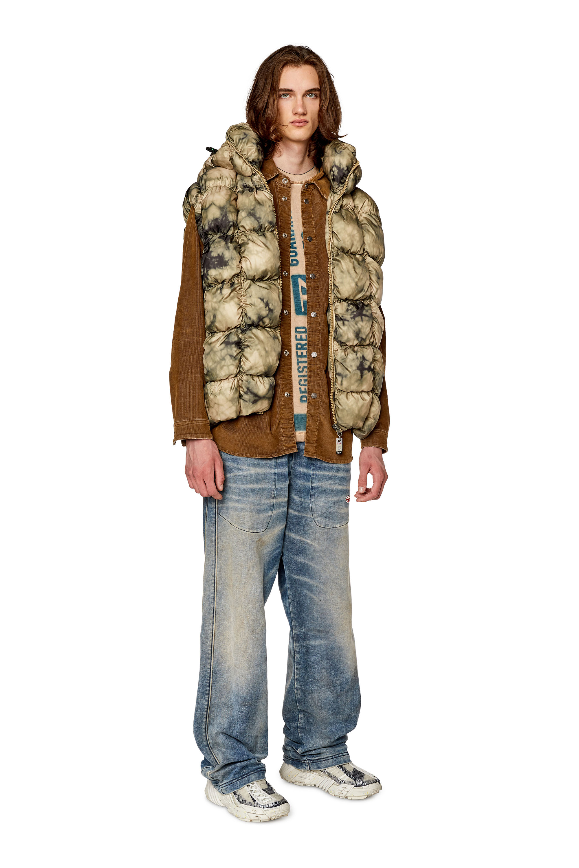 Diesel - W-RALLE-SL, Herren Wattierte Westenjacke mit Kapuze in Beige - 2