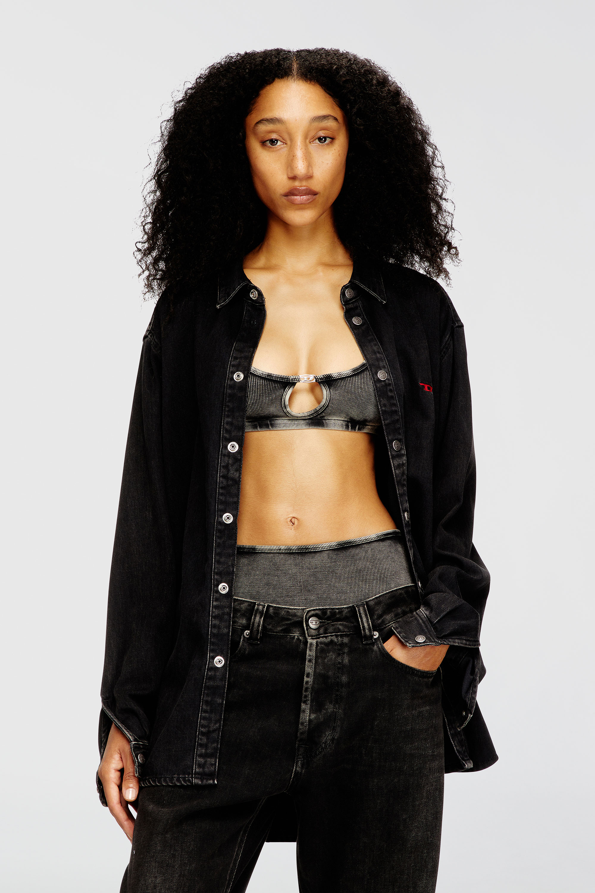 Diesel - FLORENCE-DNM, Damen Bralette aus gerippter Baumwolle mit ovalem Schmuck-D in Grau - 5