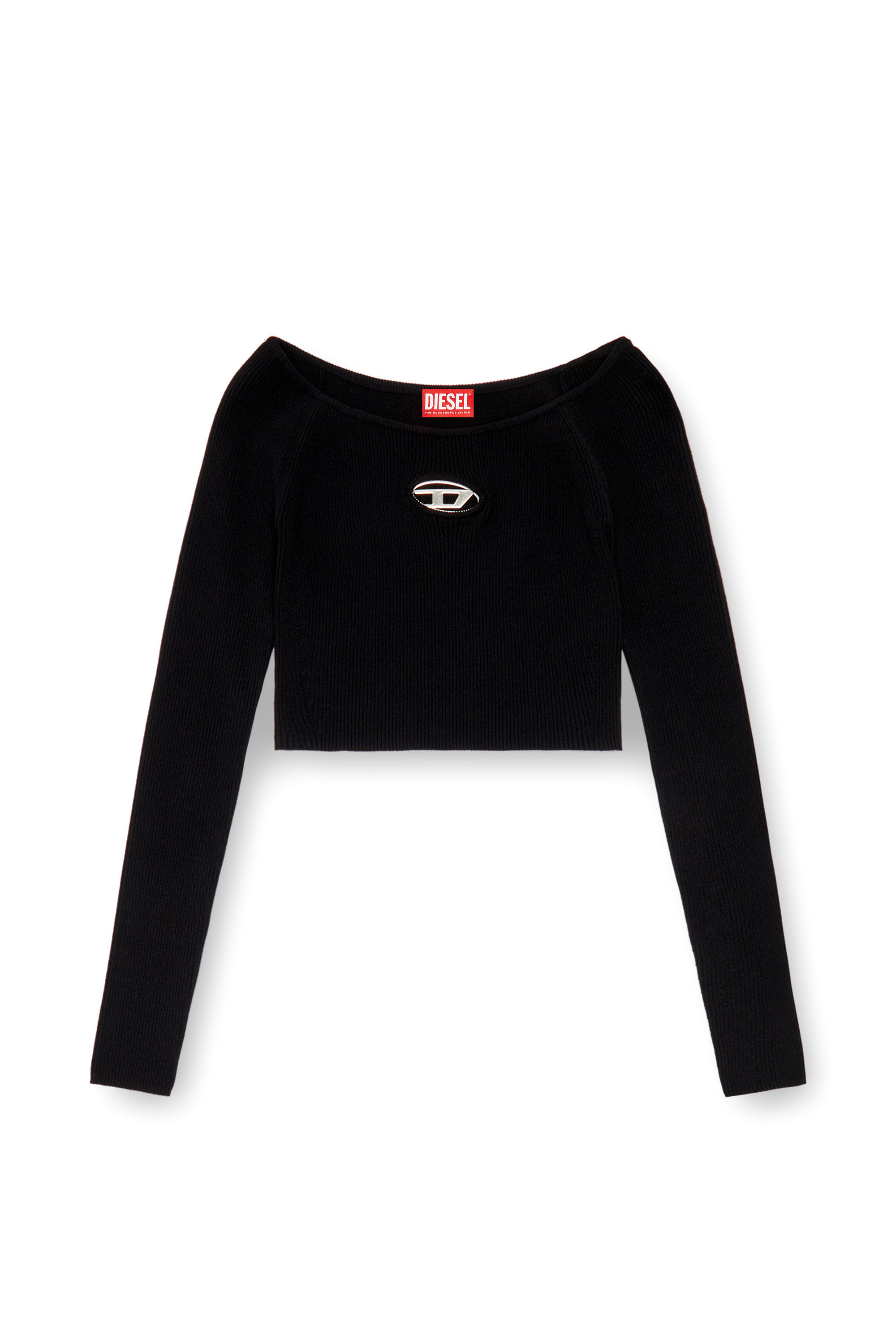 Diesel - M-VERA-LS, Damen Off-the-Shoulder-Top aus Rippstrick in Grau/Schwarz - 2