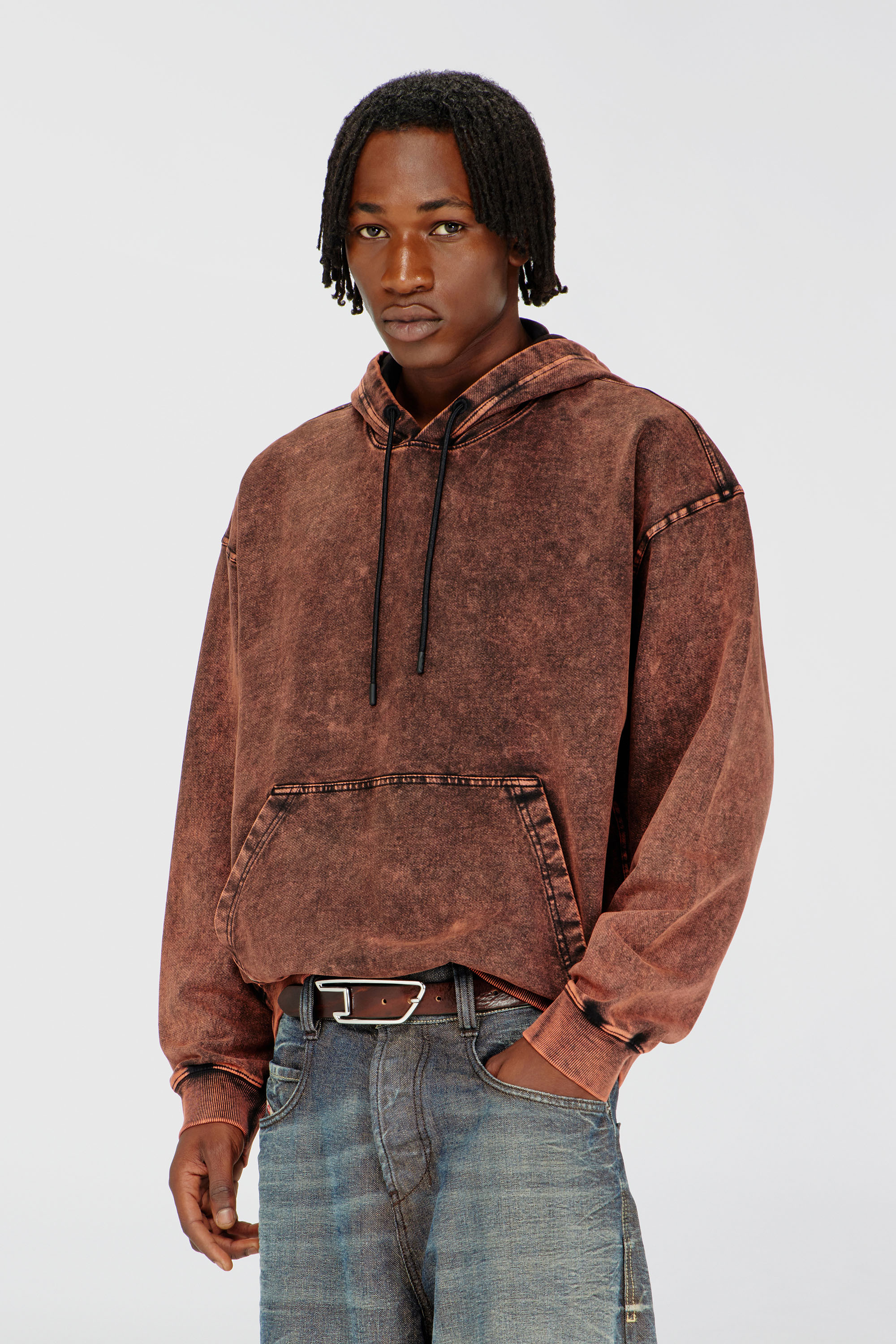 Diesel - S-BOXT-HOOD-TUK, Herren Sweatshirt mit Denim-Effekt-Behandlung in Braun - 1