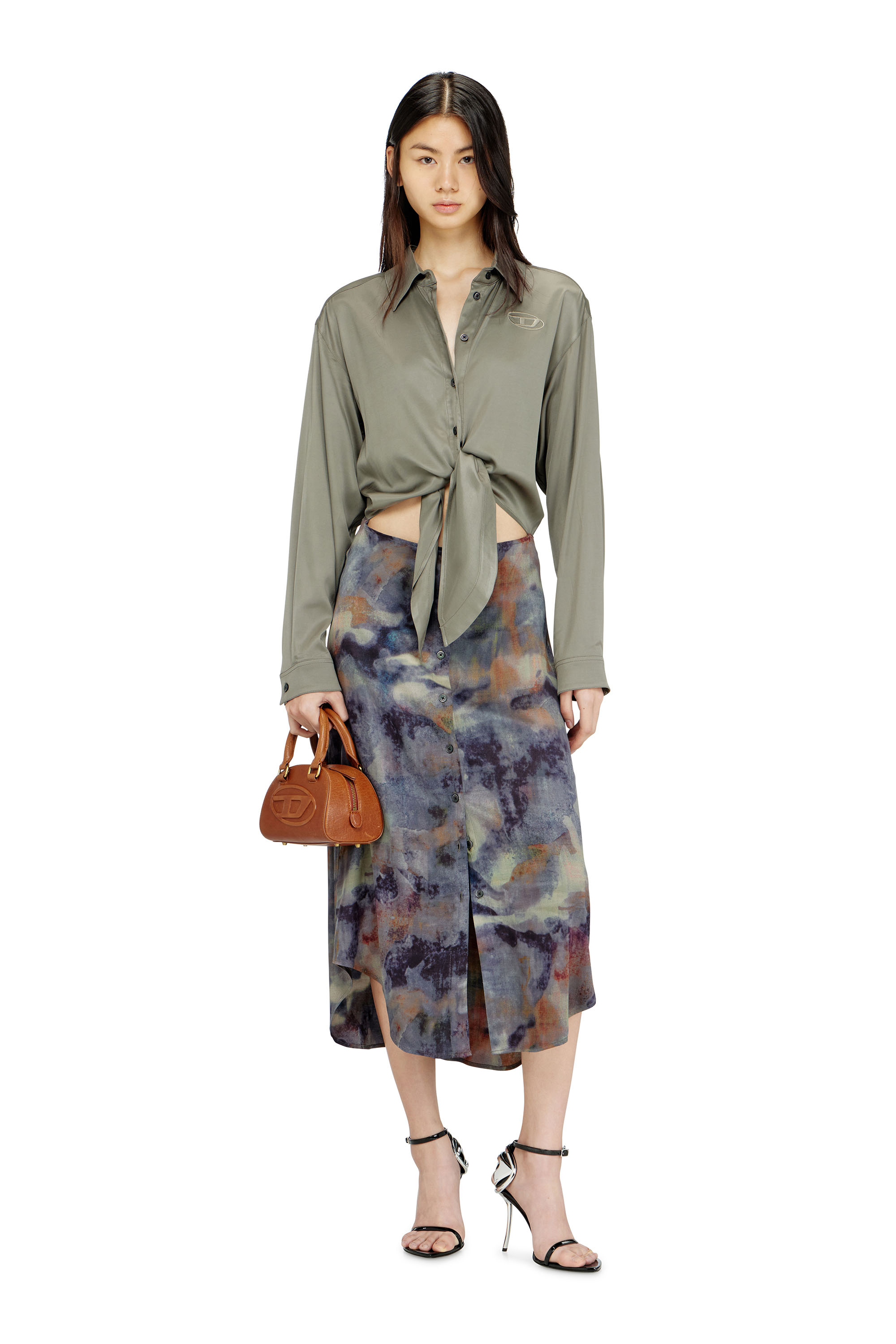 Diesel - D-ELTA, Damen Satiniertes Midikleid mit geknotetem Oberteil in null - 1