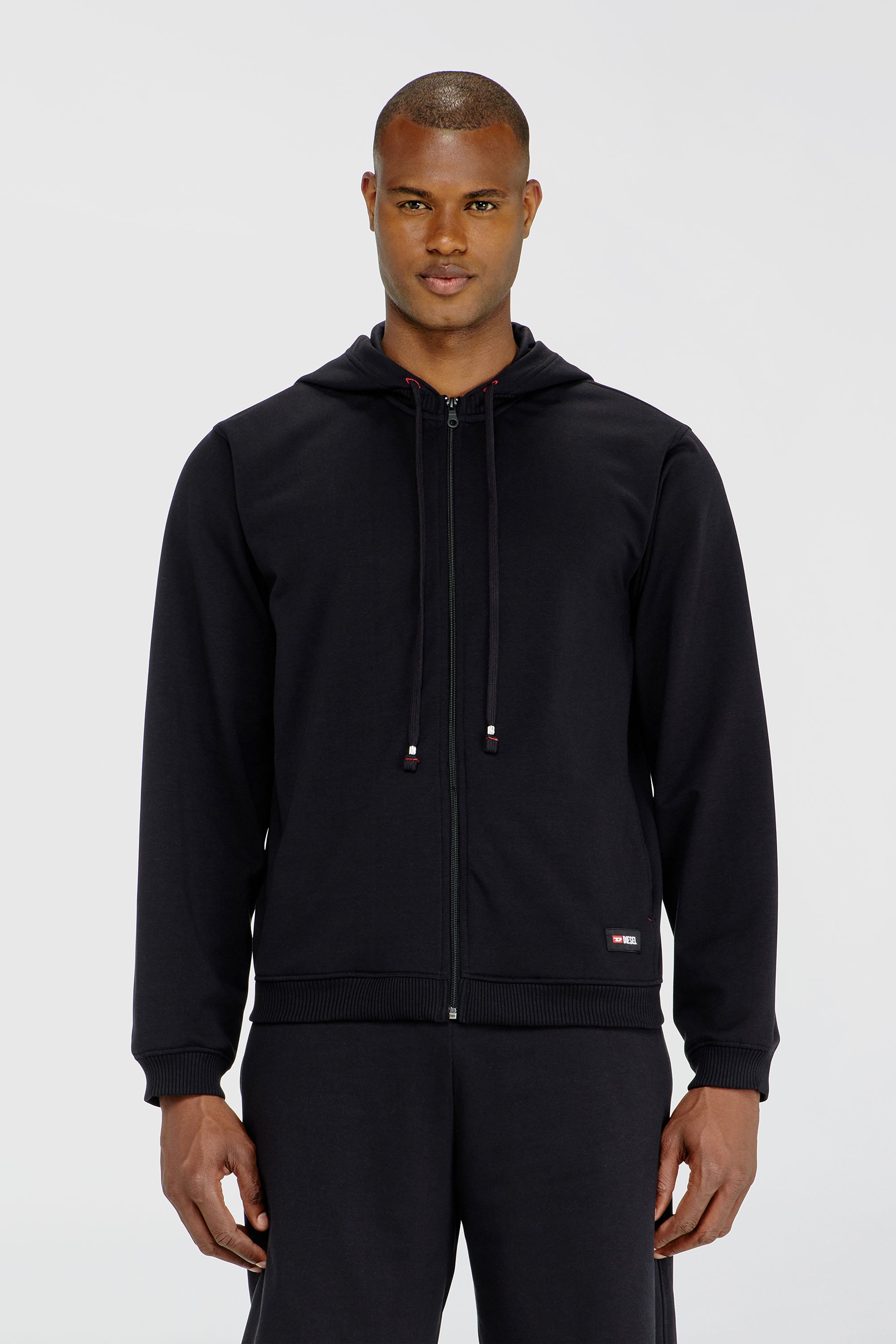 Diesel - JOY-D-CORE, Herren Kapuzenpullover aus aufgerauter Baumwollmischung in Schwarz - 1