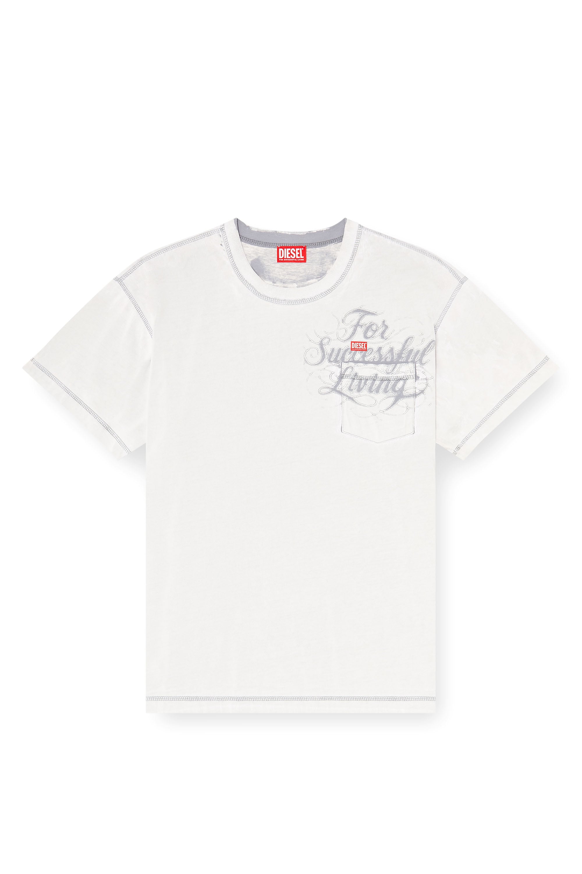 Diesel - T-NORM-POCKET-AA1, Herren T-Shirt mit Brusttasche und Grafikprint in Wei&szlig; - 3