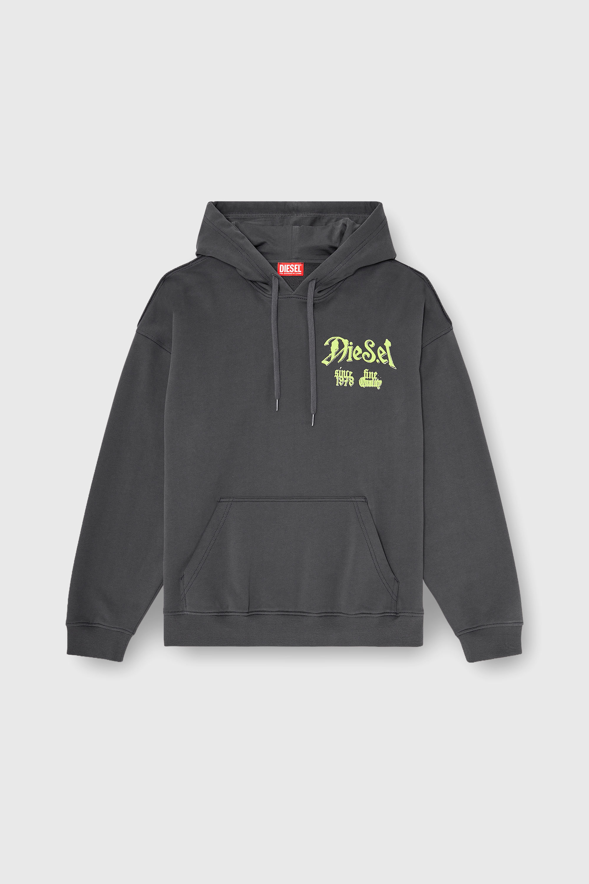 Diesel - S-BOXT-HOOD-AA2, Herren Baumwoll-Hoodie mit beflockten Grafiken in Dunkelgrau - 2