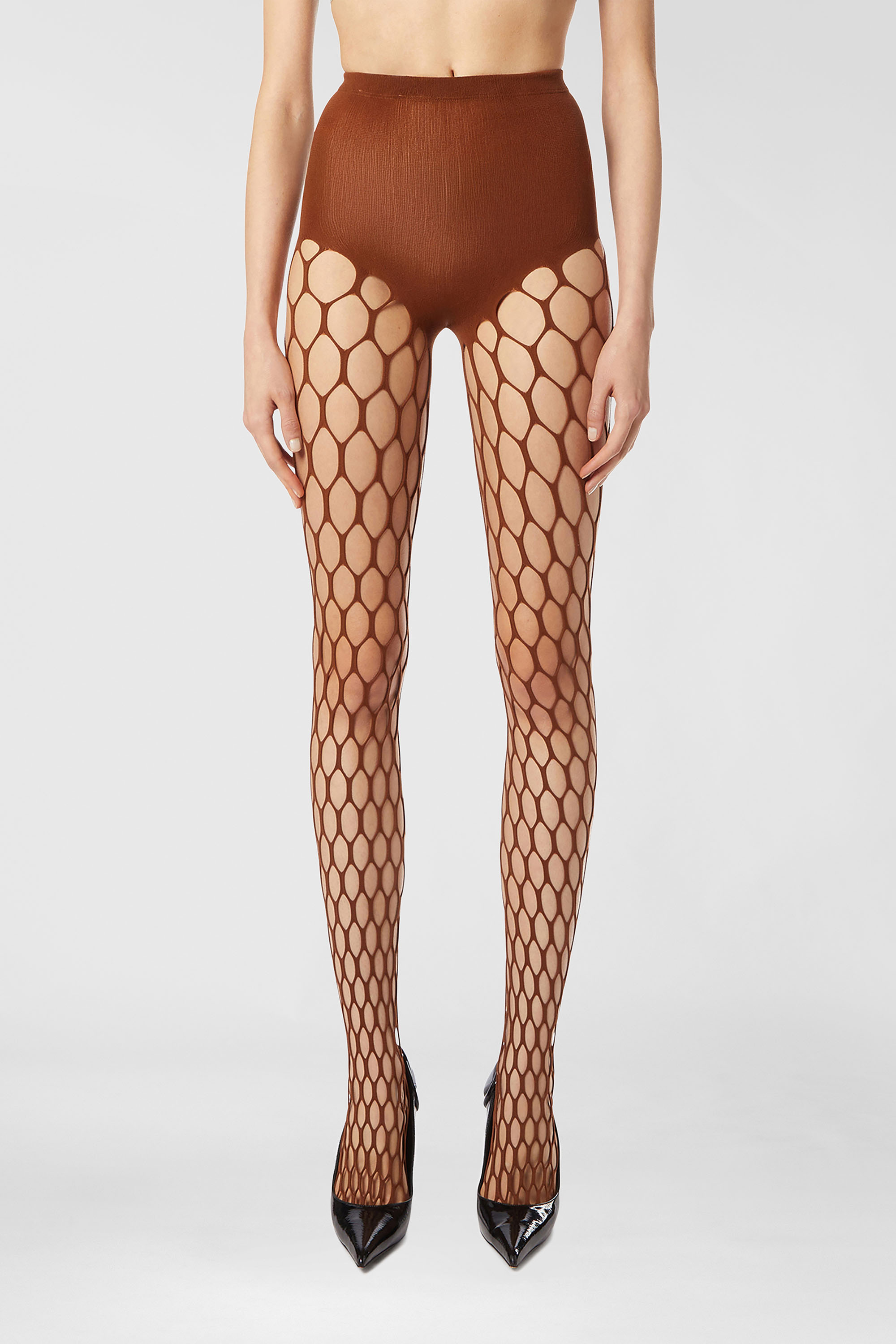 Diesel - M-ZORDA, Damen Dehnbare mesh-knit Strumpfhose in Braun - 1