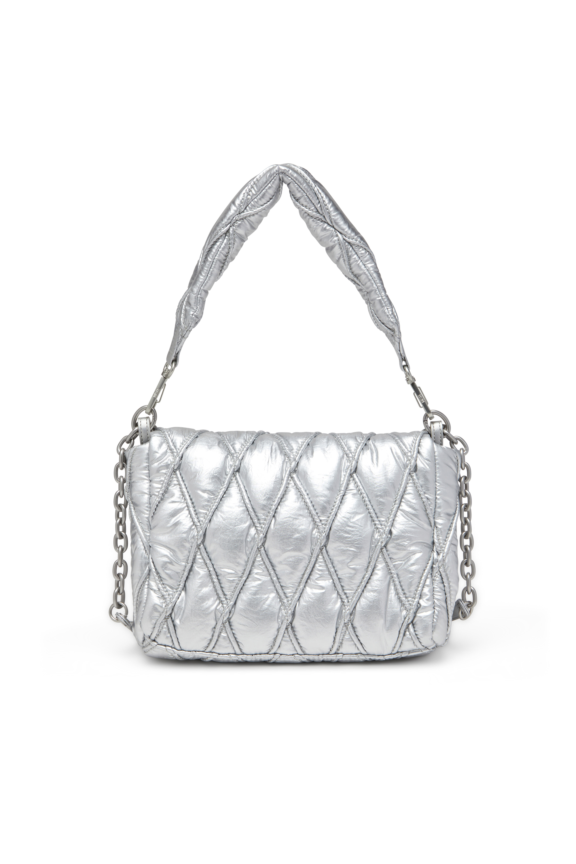 Diesel - CHARM-D SHOULDER M, Damen Charm-D M-Schultertasche aus gestepptem Metallic-Nylon in Silber - 3