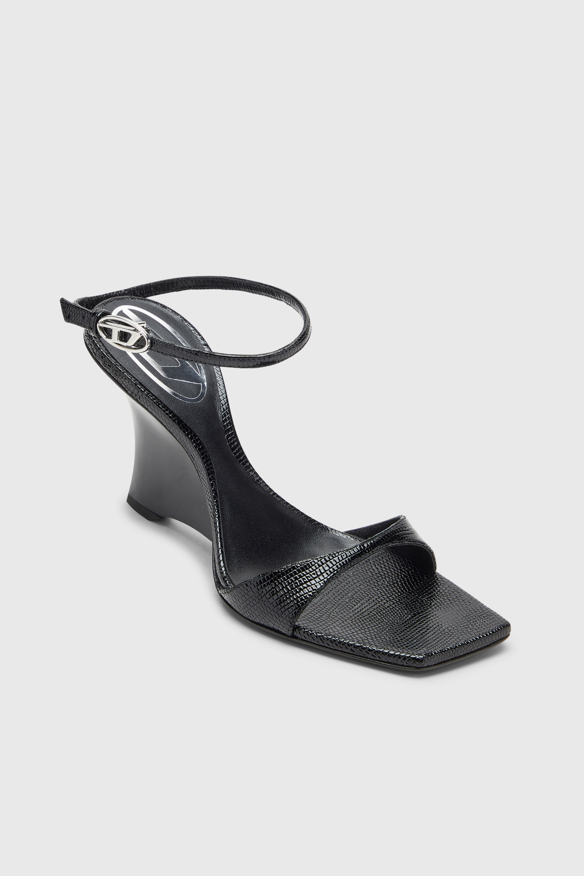 Diesel - D-AMBER SANDAL WEDGE, Damen D-Amber-Keilsandalen aus Leder in Eidechsenoptik in Schwarz - 4