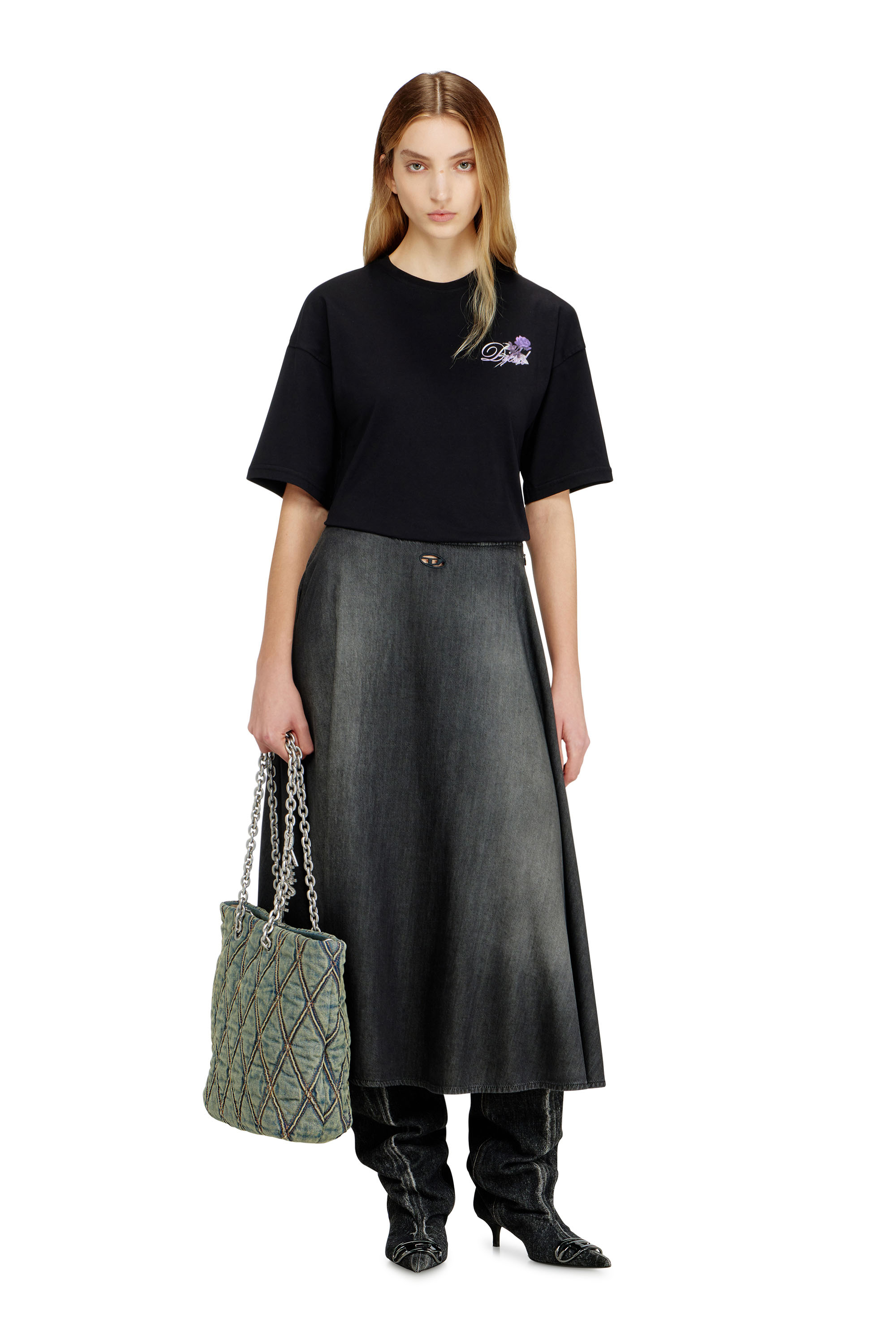 Diesel - CHARM-D SHOPPER M, Damen Charm-D-Tote-Tasche aus gestepptem Denim in Dunkelblau - 2