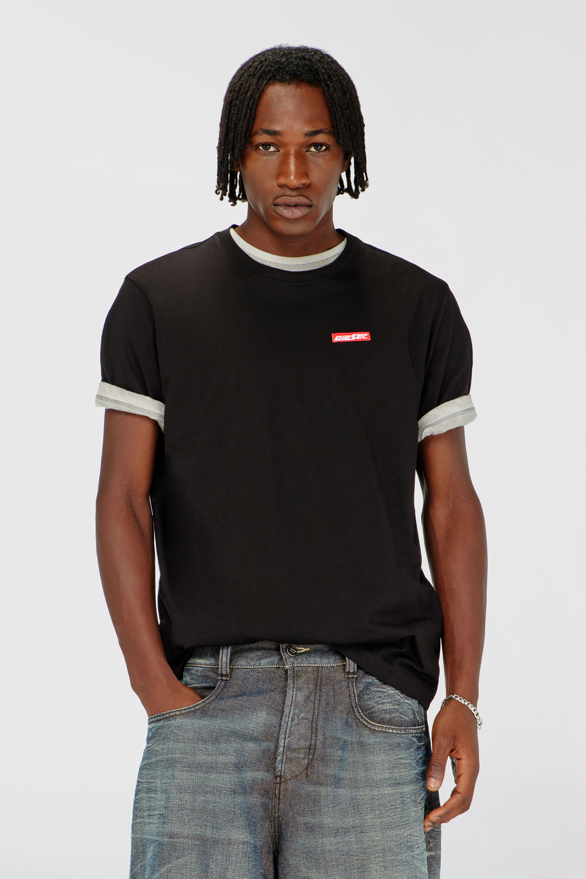 Diesel - T-ADJUST-AA12, Herren T-Shirt aus Baumwolle mit Logo patch in Schwarz - 1