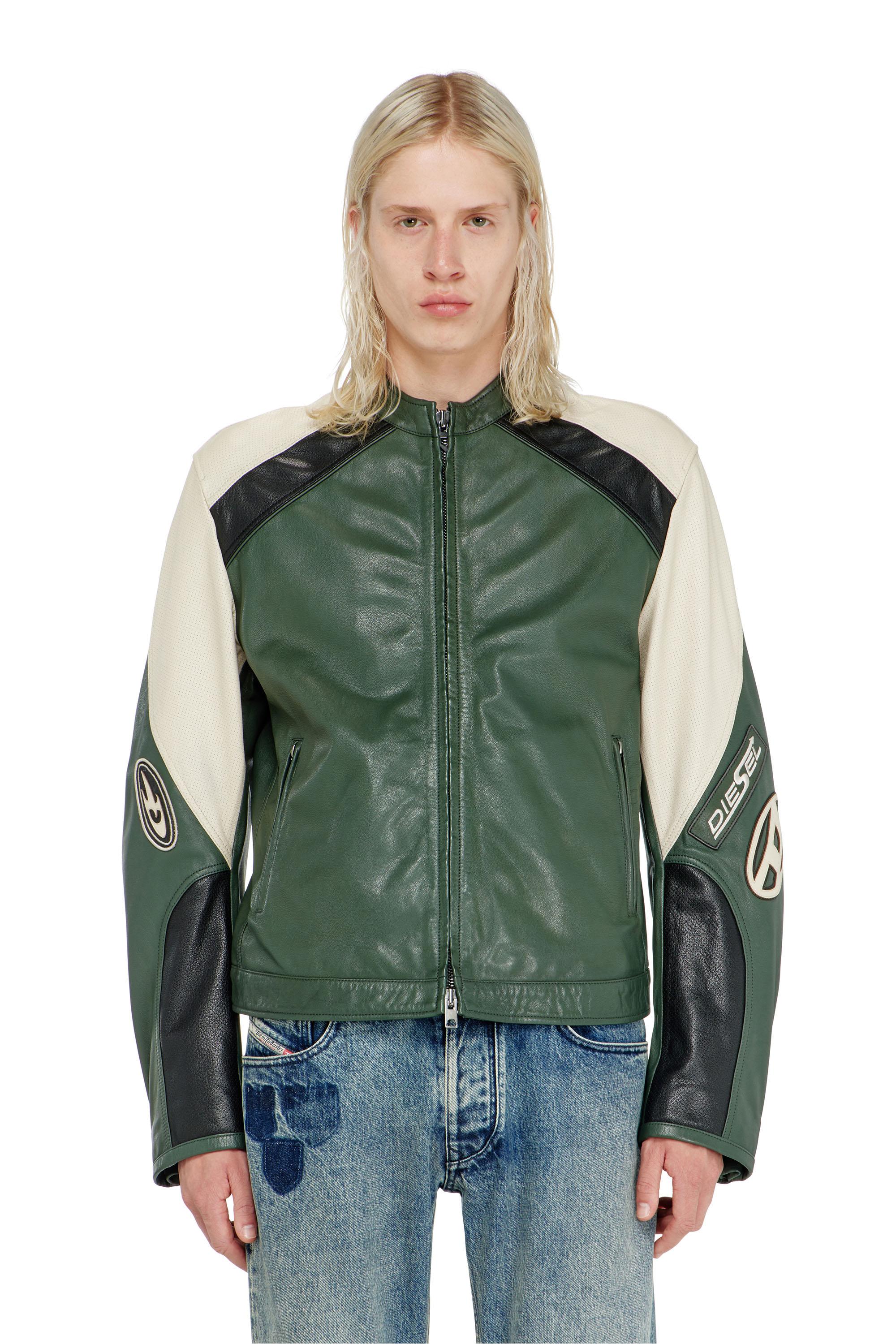 Diesel - L-AHTI, Herren Bikerjacke aus perforiertem Colour-Block-Leder in null - 5