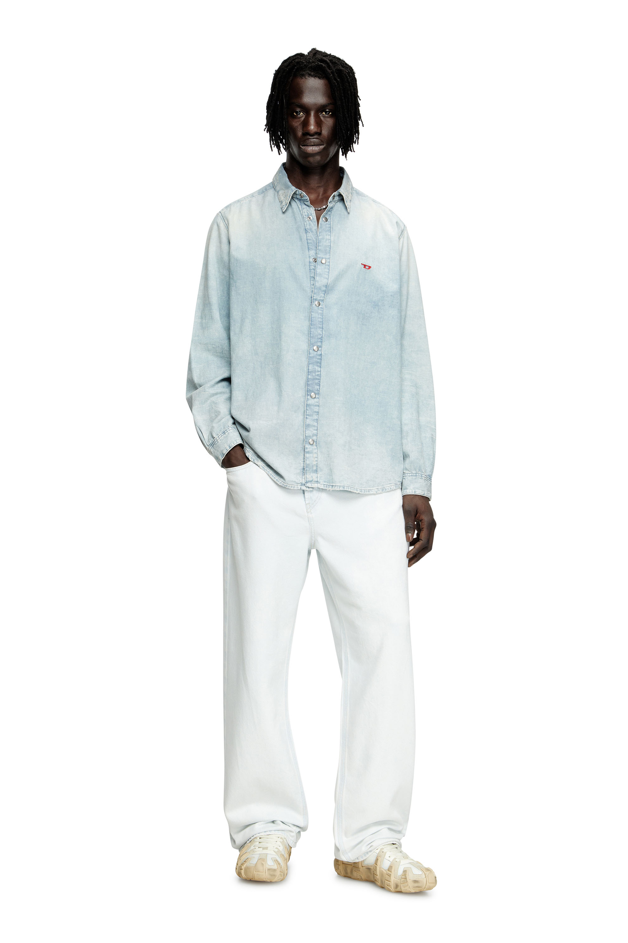 Diesel - D-SIMPLY, Herren Shirt aus Denim mit Bleich-Effekt in Hellblau - 2