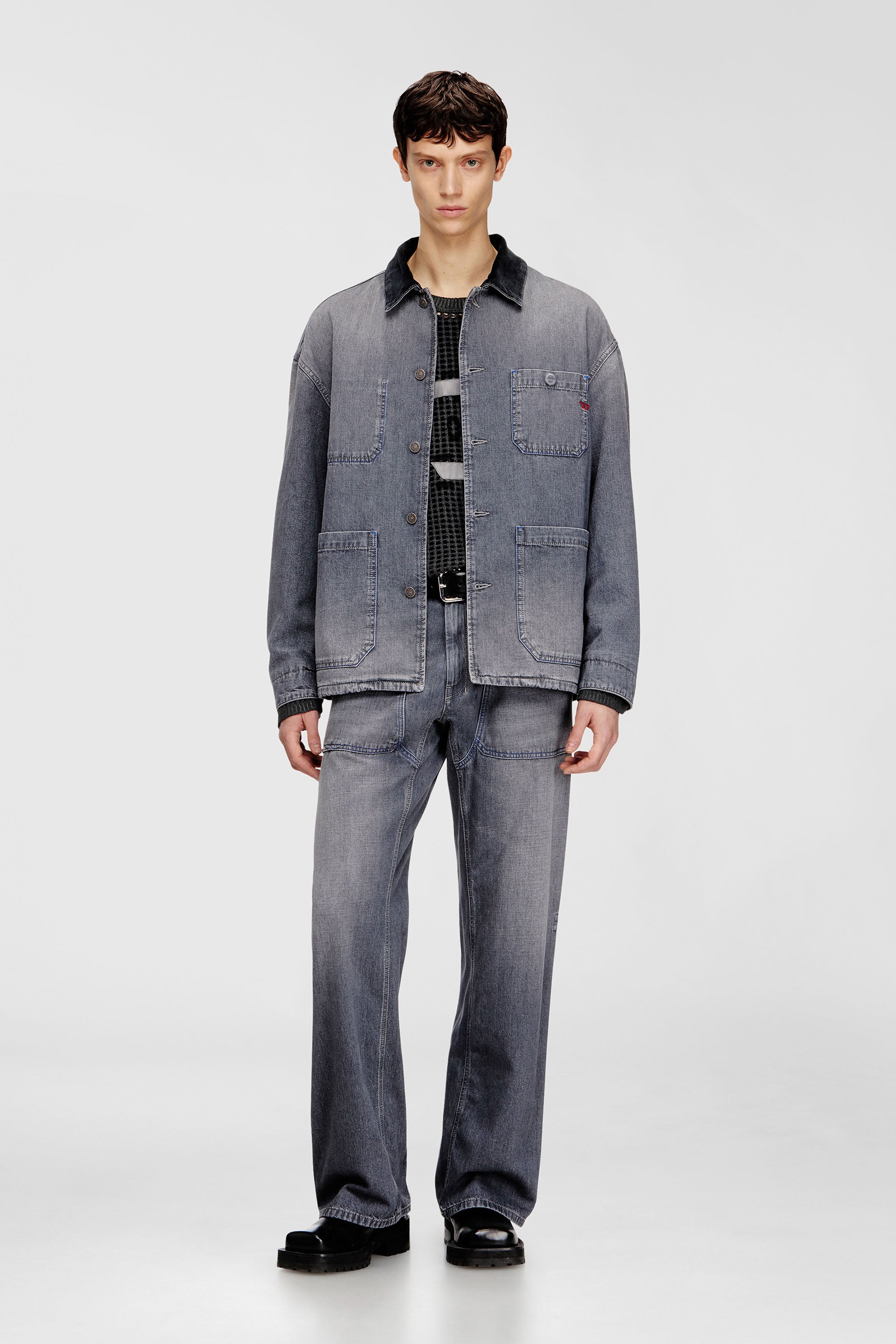 Diesel - D-STACK-U-L, Unisex Utility-Denimjacke mit kontrastierendem Kragen in Grau - 2