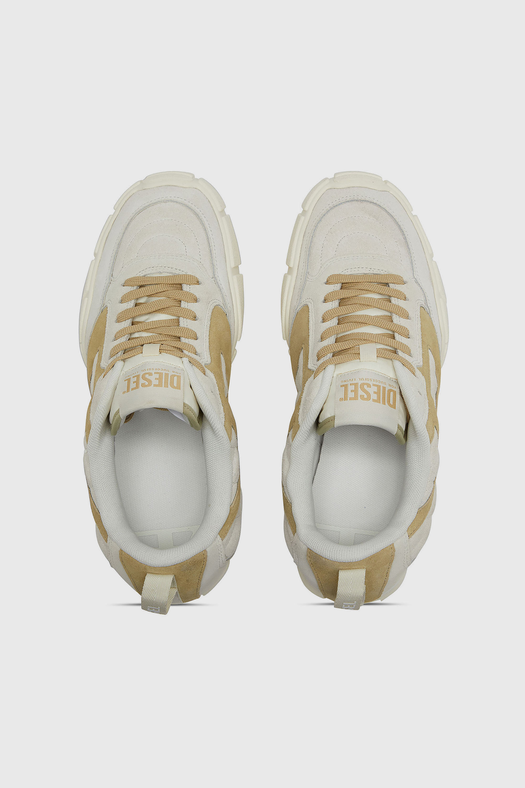 Diesel - S-PAGODHA LOW W, Damen S-Pagodha-Quilted Sneakers aus Veloursleder in Wei&szlig;/Braun - 4