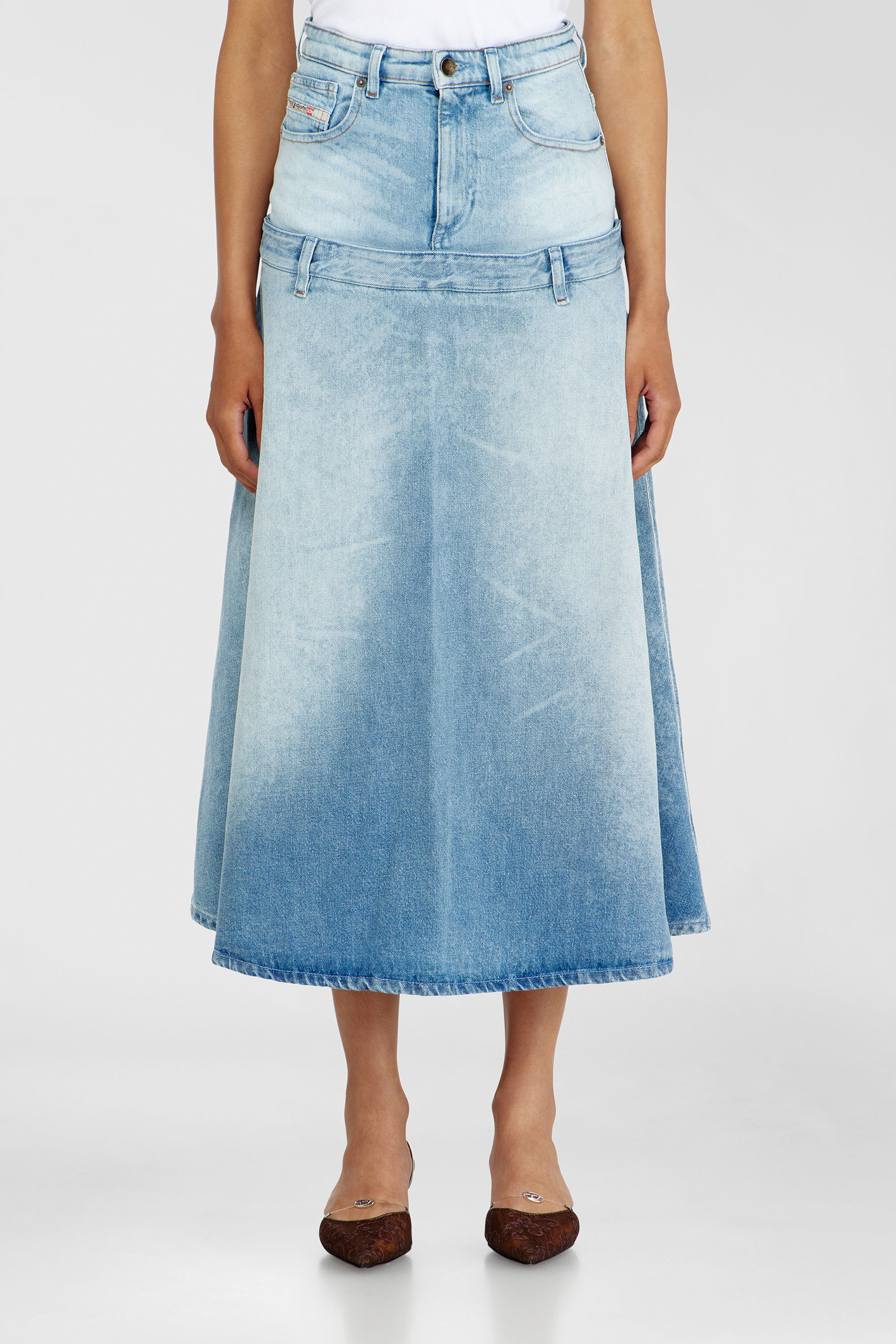 Diesel - DE-VORYA-S, Damen Jeansrock mit Lagen-Design in Hellblau - 2