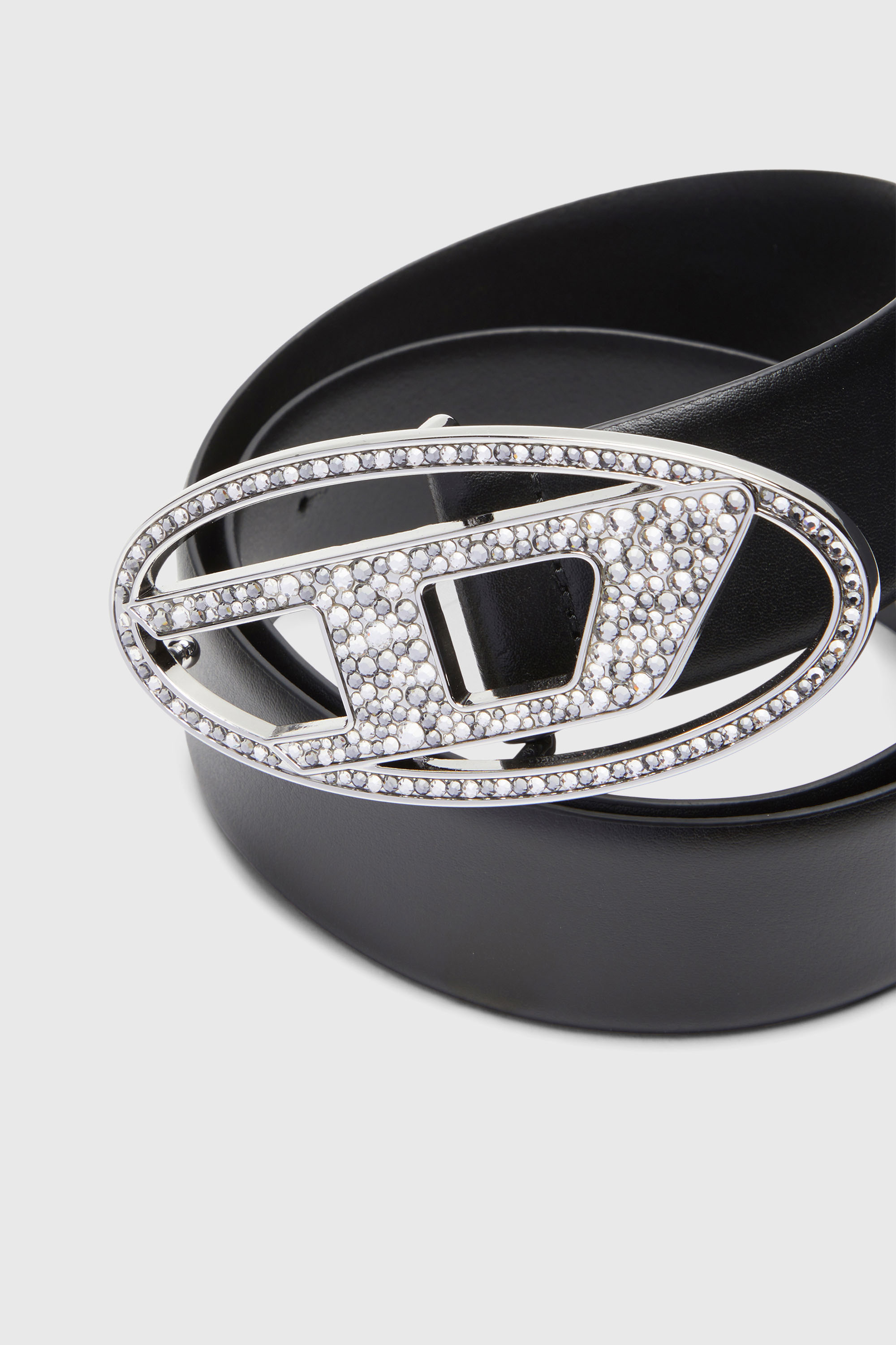Diesel - B-1DR STRASS, Damen 4cm G&uuml;rtel aus Leder mit Kristall-Schnalle in Schwarz - 3