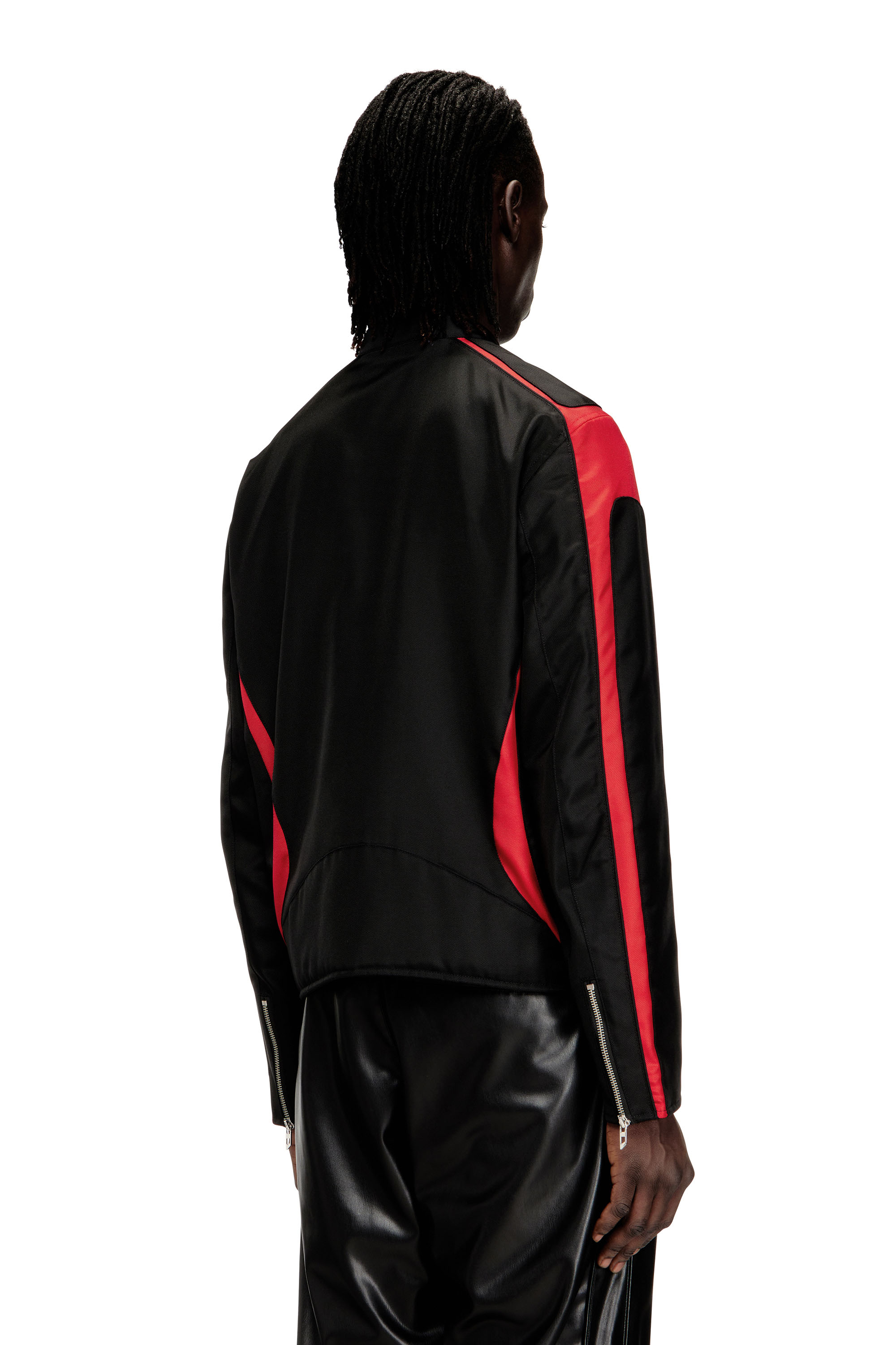Diesel - J-ADAM-PDAI, Herren Bikerjacke im Colourblock-Design aus Canvas in Schwarz/Rot - 4
