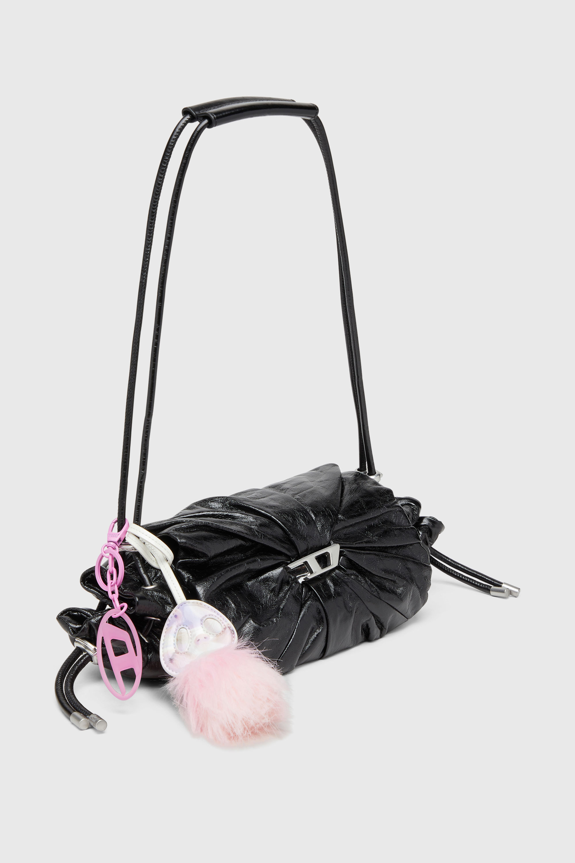 Diesel - SCRUNCH-D SHOULDER S, Damen Scrunch-D-Schultertasche aus Knitter-Leder in Schwarz - 2