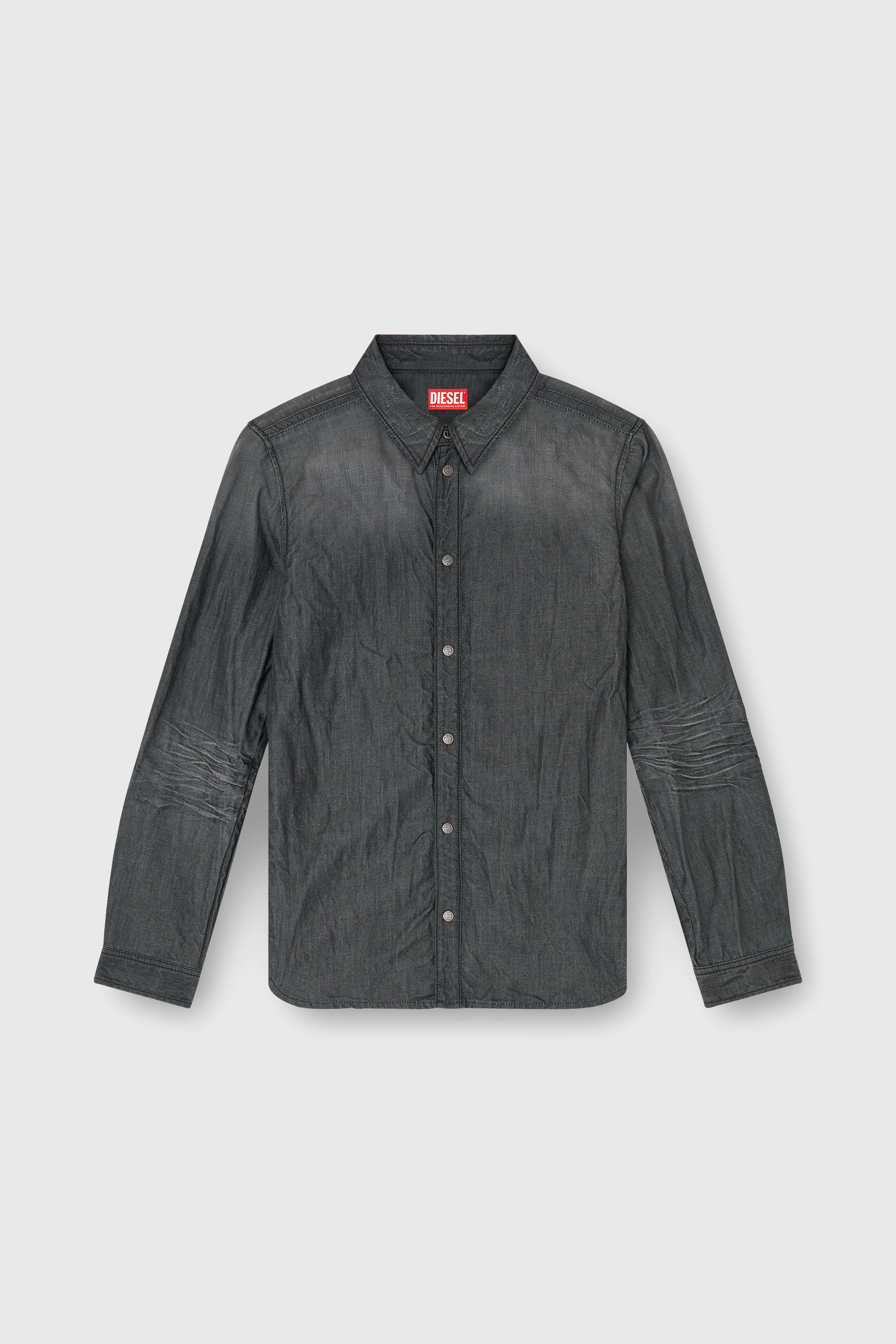 Diesel - D-SYNAR-FSJ2, Herren Hemd aus geknittertem Denim in Dunkelgrau - 1