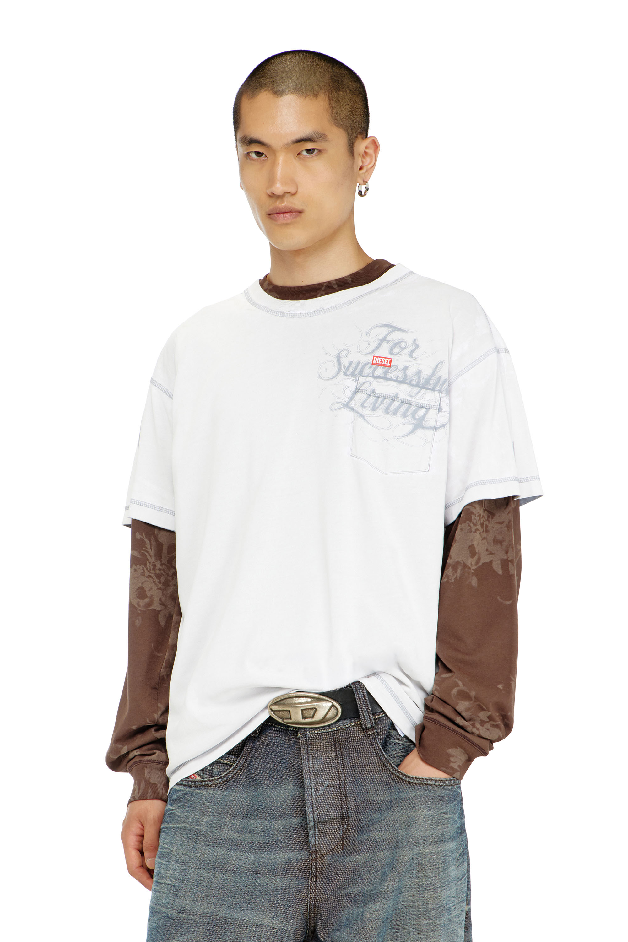 Diesel - T-NORM-POCKET-AA1, Herren T-Shirt mit Brusttasche und Grafikprint in Wei&szlig; - 3