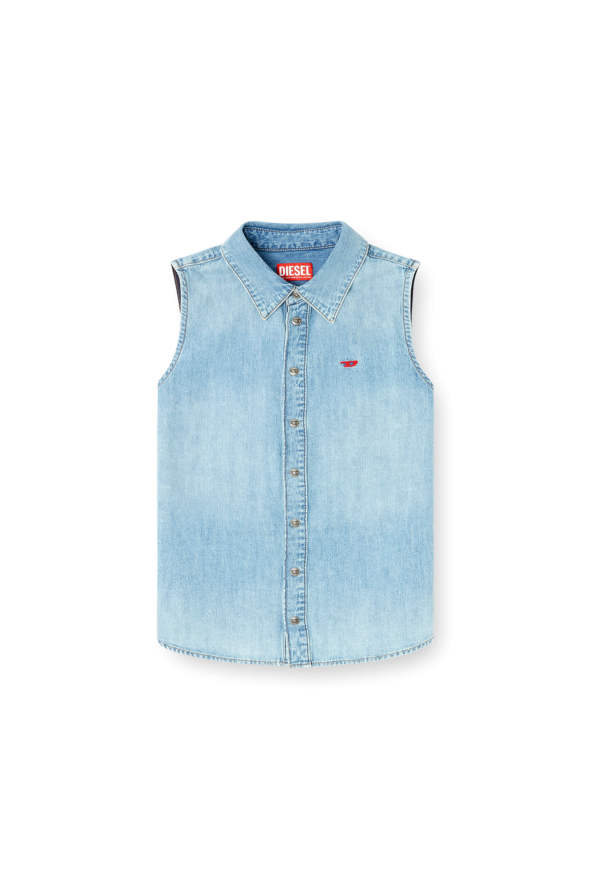 Diesel - DE-EAZY-SL, Damen &Auml;rmelloses Jeanshemd in Hellblau - 2