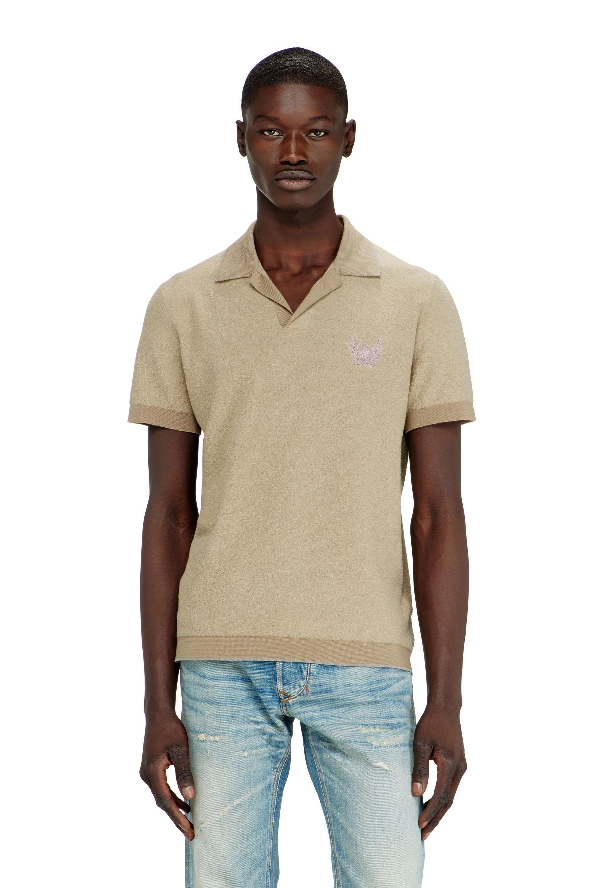 Diesel - K-RAILES, Herren Poloshirt aus Boucl&eacute;-Strick mit Phoenix-Logo in Beige - 1