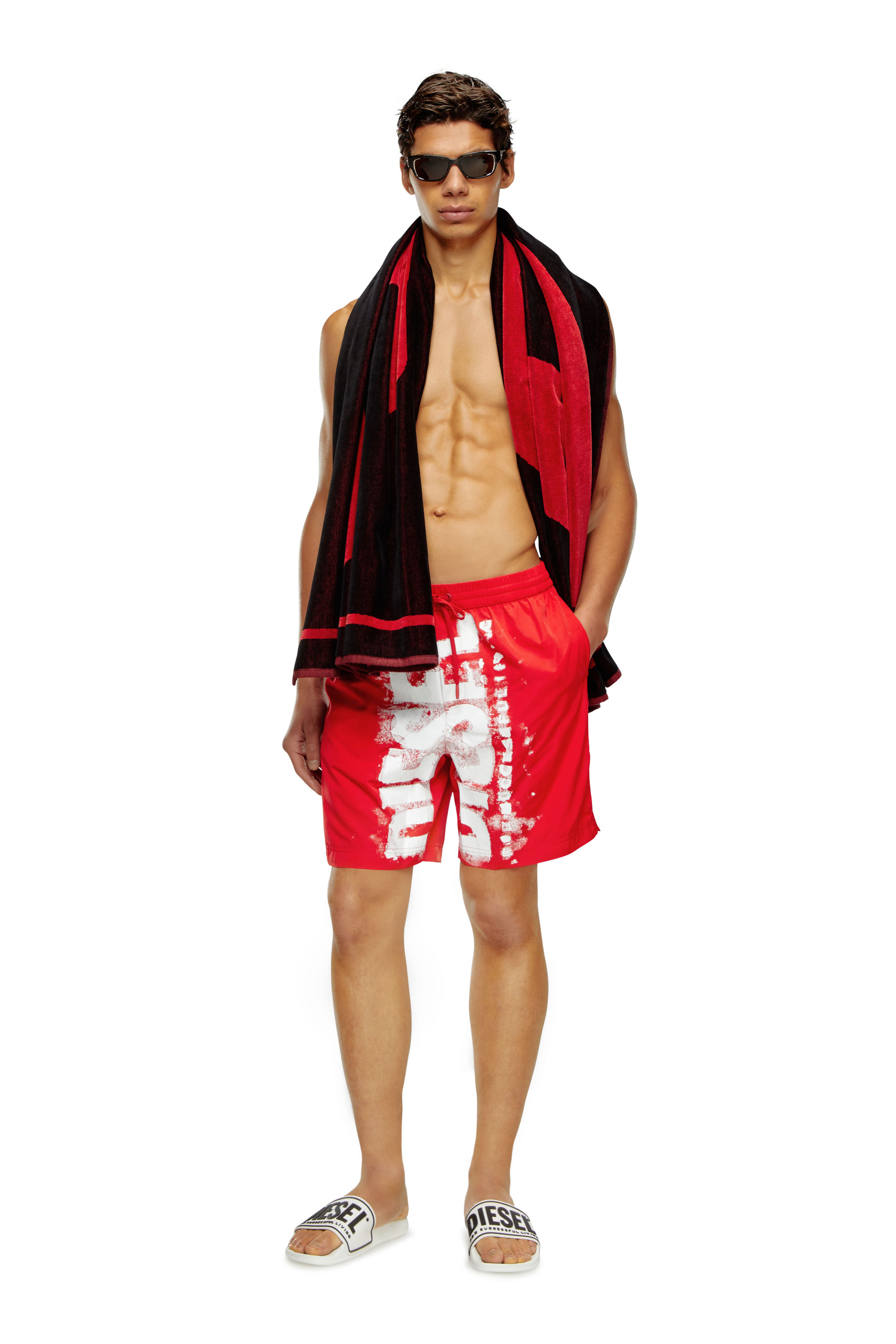 Diesel - BMBX-POWEL-47.5, Man Board shorts with blotchy logo in Red - Image 1