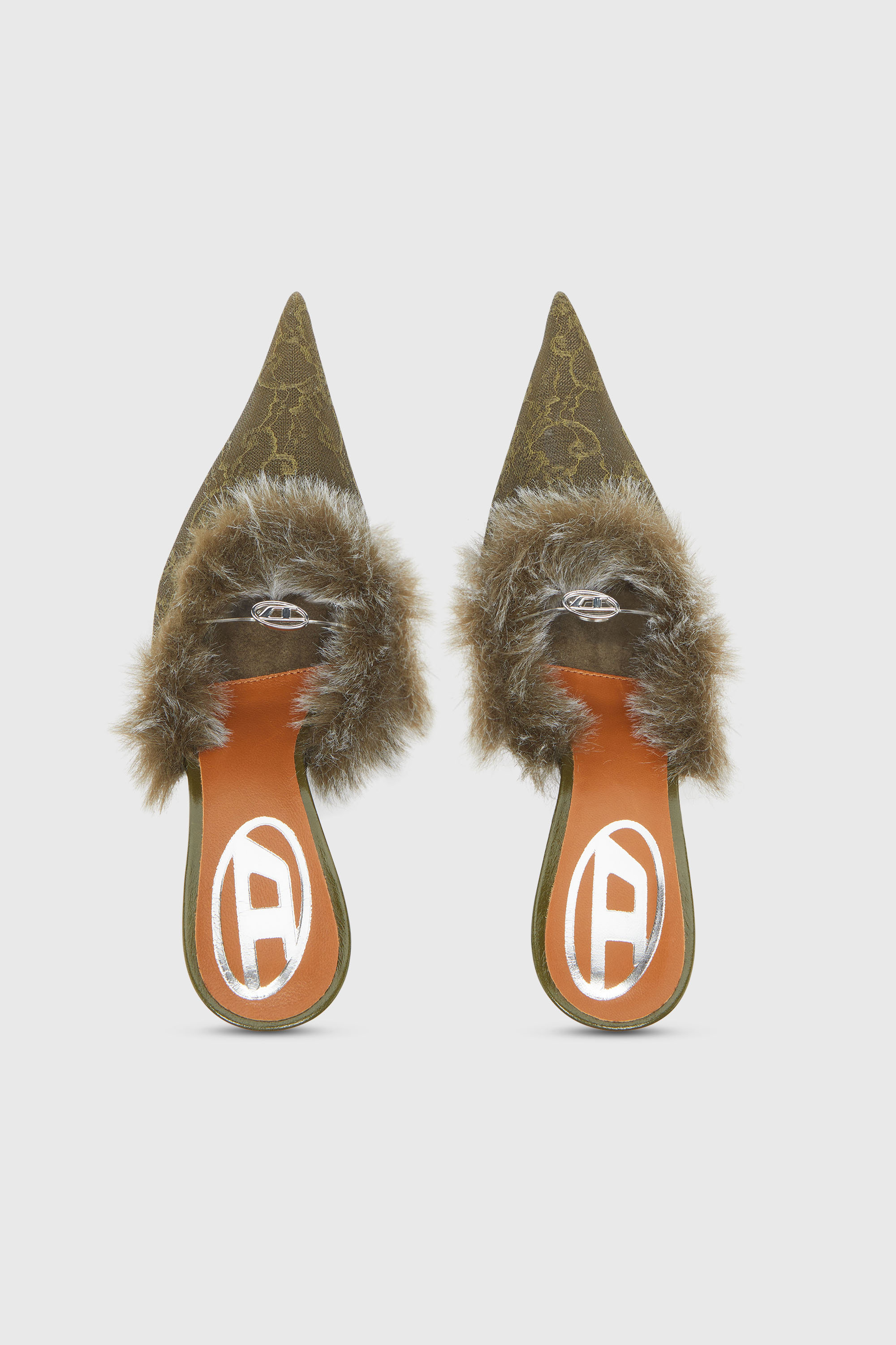 Diesel - D-JEWELS  MULE FUR 90, Damen D-Jewels - Mules aus Nylon mit flauschigem Besatz in Armeegr&uuml;n - 4