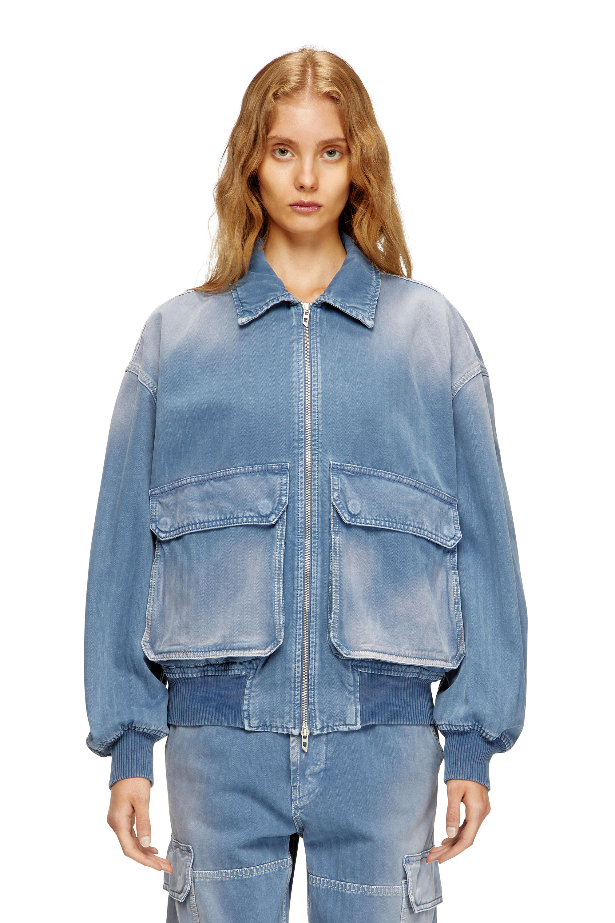 Diesel - D-KURZ, Unisex Jacke aus farbigem Fischgräten-Denim in Hellblau - 1