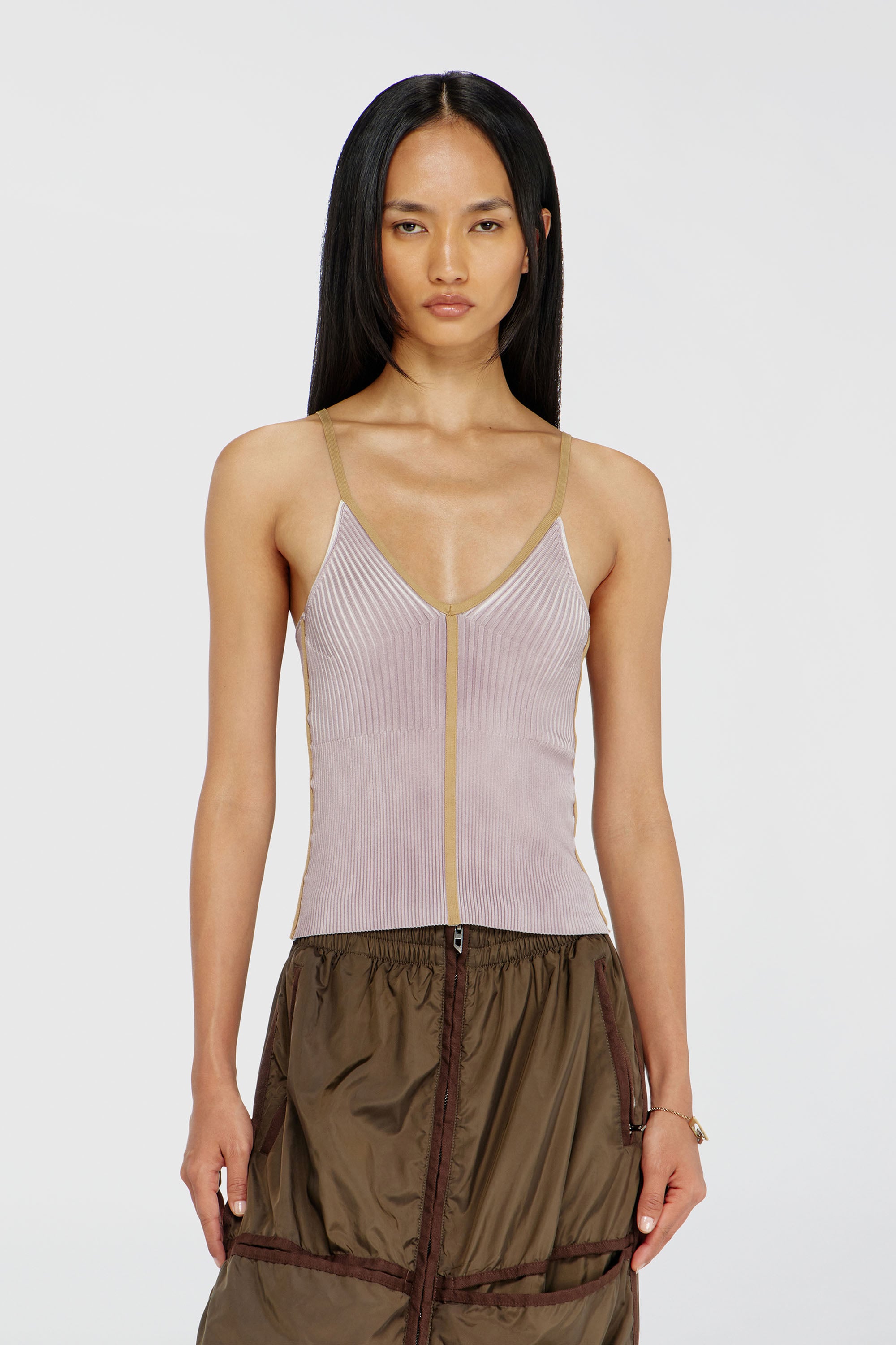 Diesel - M-SARMITE, Damen Rippstrick-Cami-Top mit kontrastierenden B&auml;ndern in Lila - 1