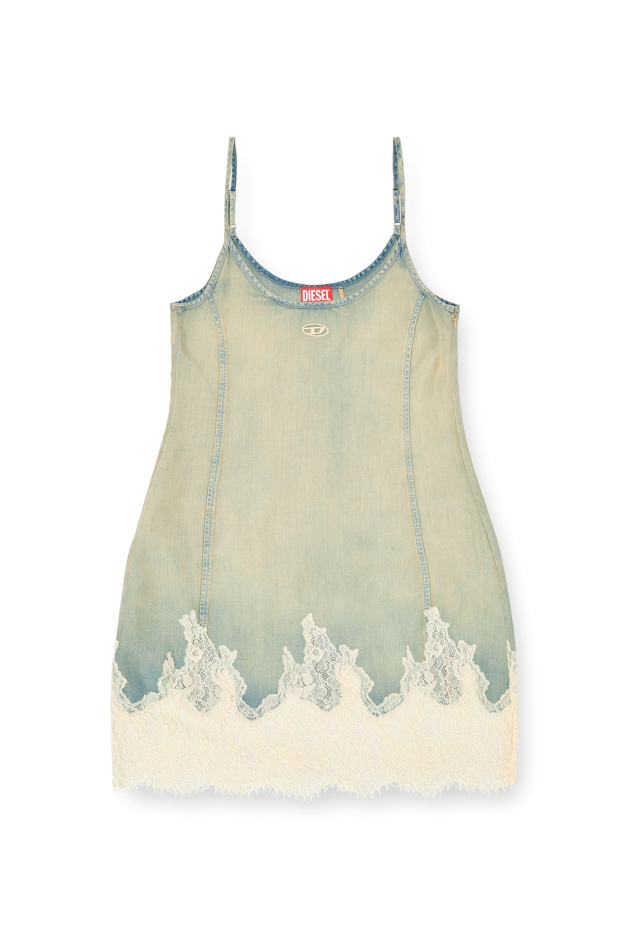 Diesel - DE-ODRY-S, Damen Minikleid aus Spitzen-Denim in Blau/Weiss - 3