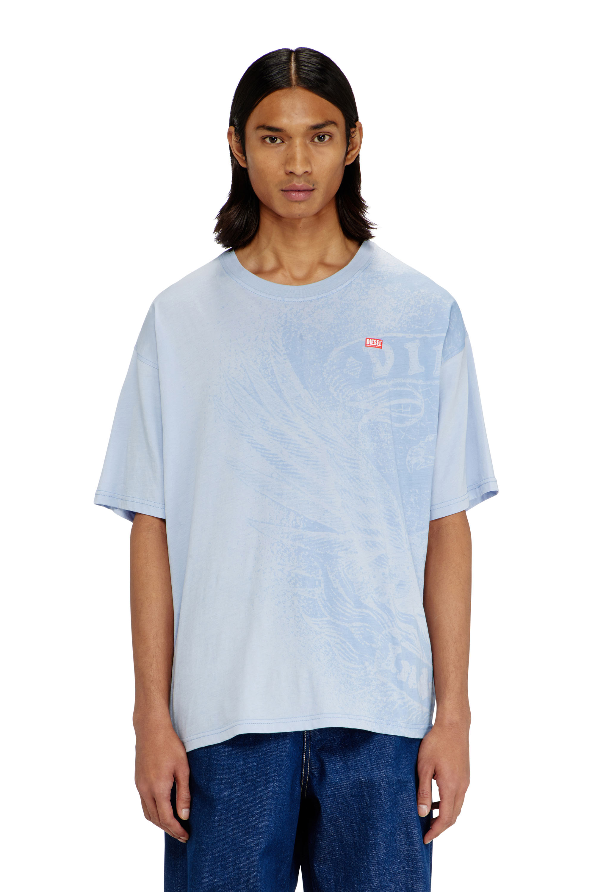Diesel - T-BOXT-AA3, Man's Relaxed T-shirt with pigment prints in Light Blue - 3