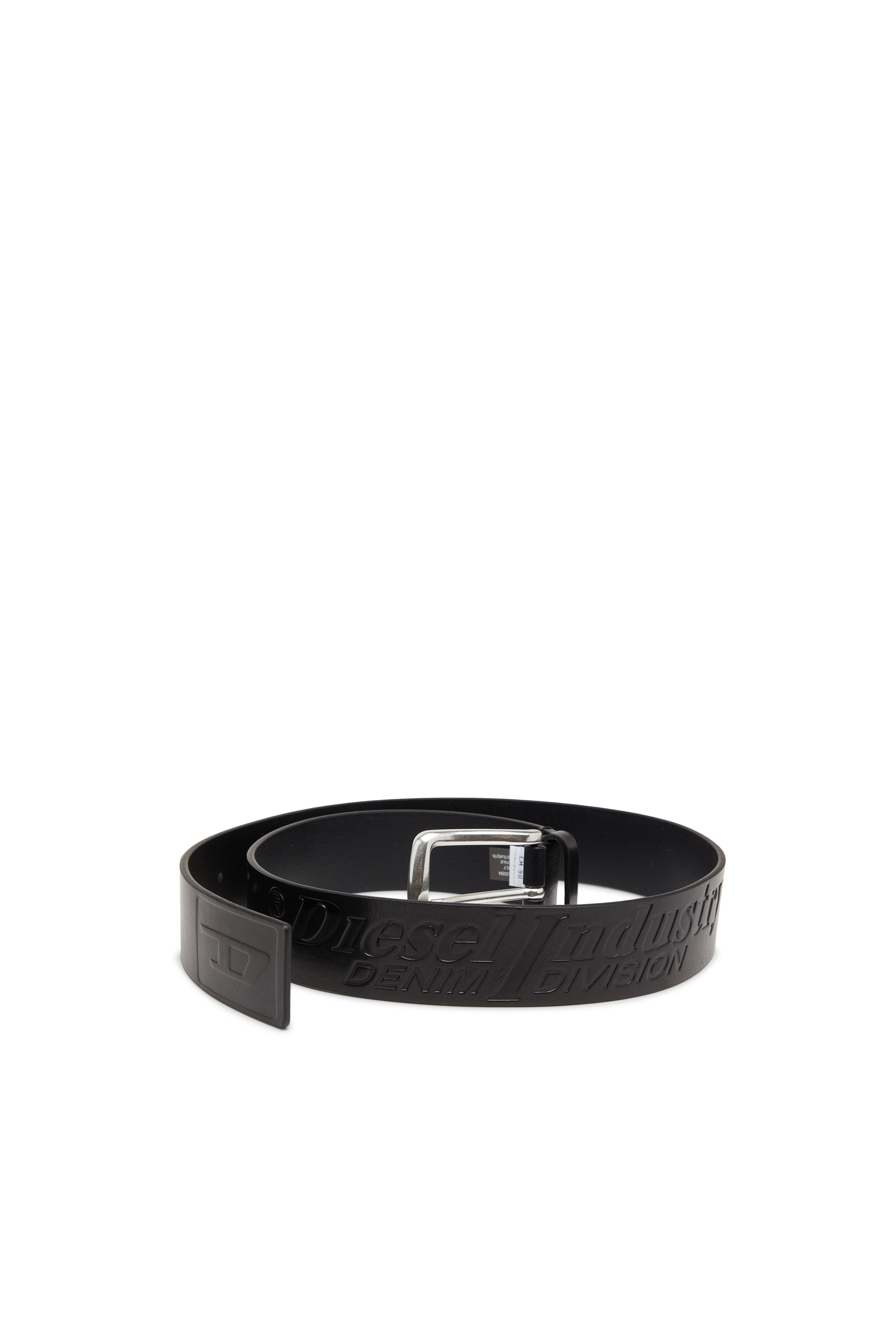 Diesel - B-FLAG-D EMBOSSED, Herren 4 cm Ledergürtel mit eingeprägtem Logo in Schwarz - 3