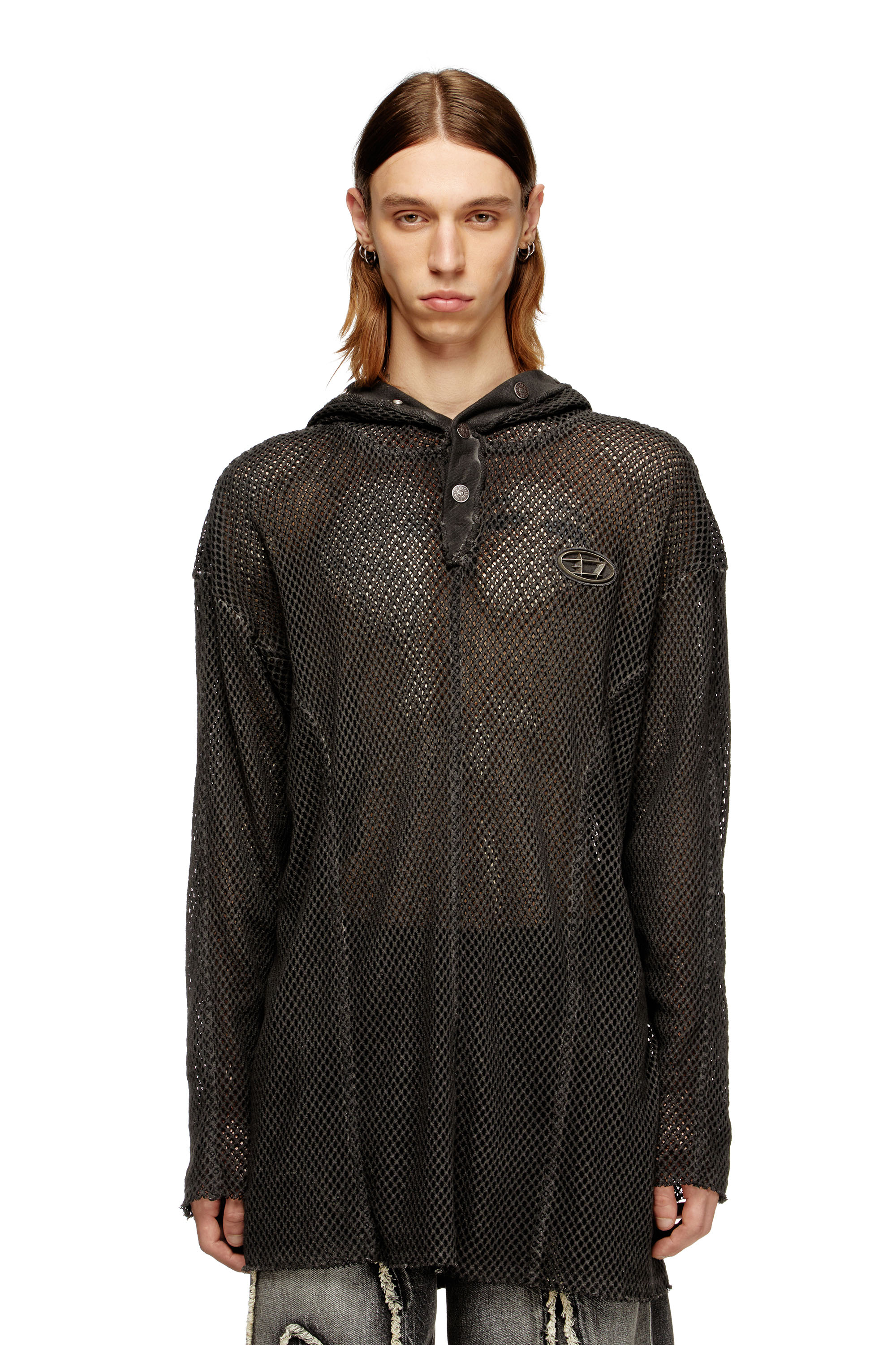 Diesel - S-THUG-FISHNET, Unisex Fischernetz-Hoodie mit vollständig schließendem Kapuzenverschluss in Schwarz - 1