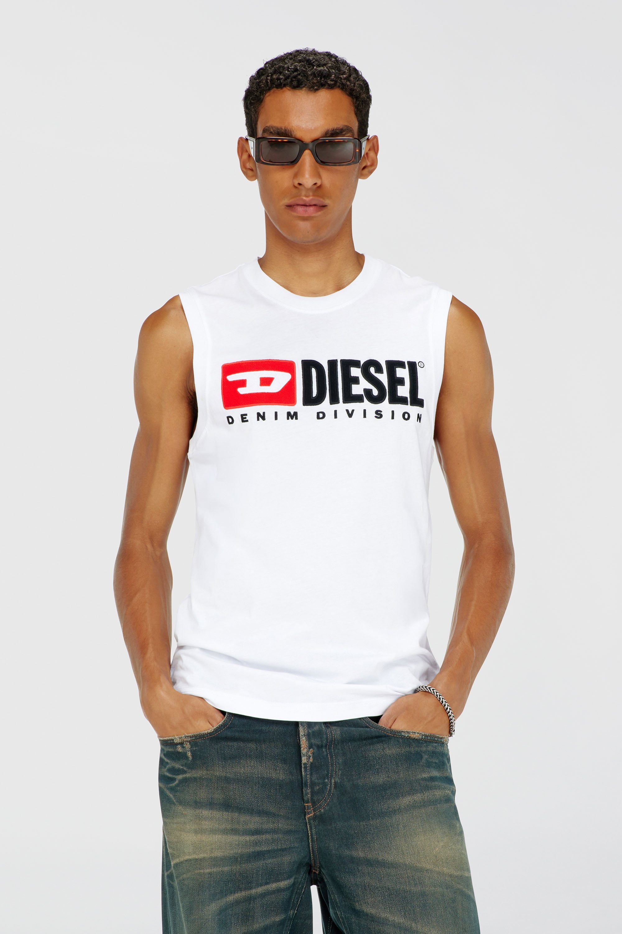 Diesel - T-ISCO-DIV, Herren Tanktop mit Logo-Print vorn in Wei&szlig; - 1