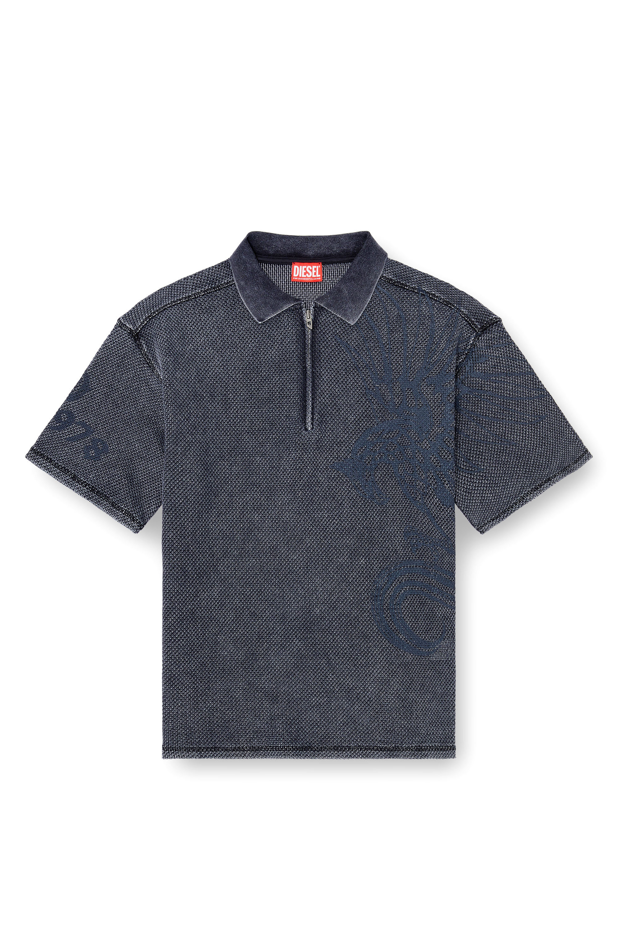 Diesel - T-ERRY-ZIP, Herren Mesh-Jacquard-Poloshirt mit Phoenix-Print in Dunkelgrau - 3