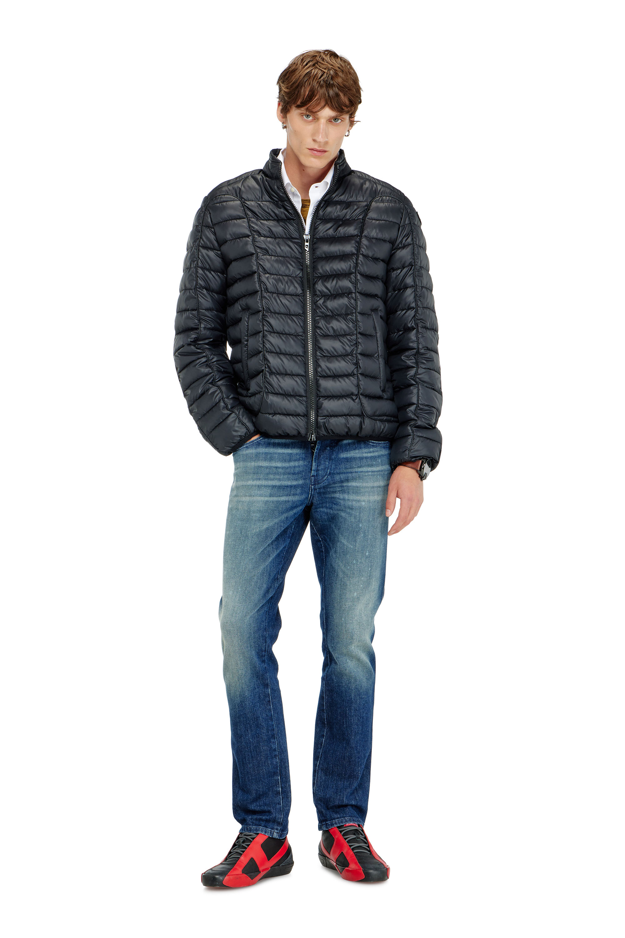 Diesel - W-PILOT-WRD, Herren Biker-inspirierte Steppjacke mit tonalen Paspeln in Schwarz - 1