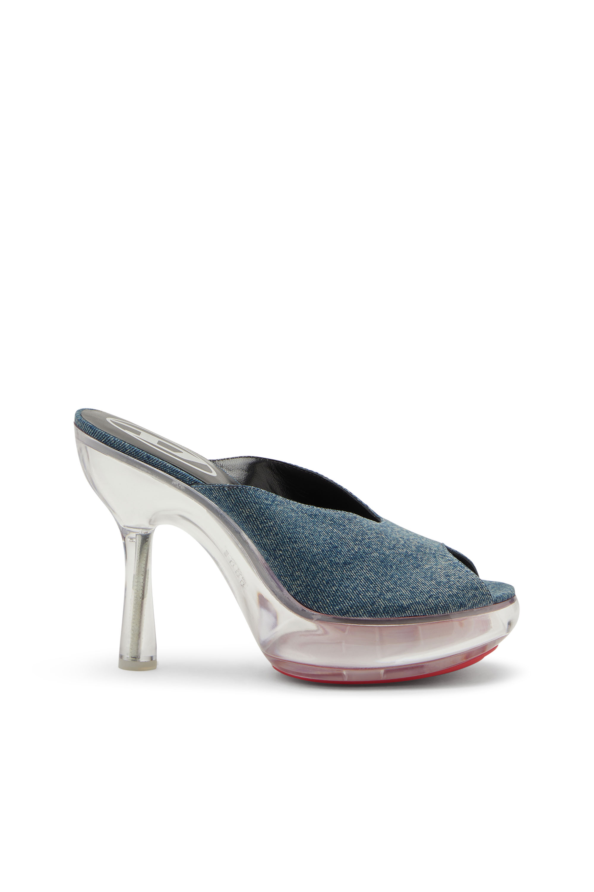 Diesel - D-LAKE PLATFORM SDL, Damen D-Lake-Pantoletten mit Plateau-Sohle aus Denim und Plexiglas in Blau - 1