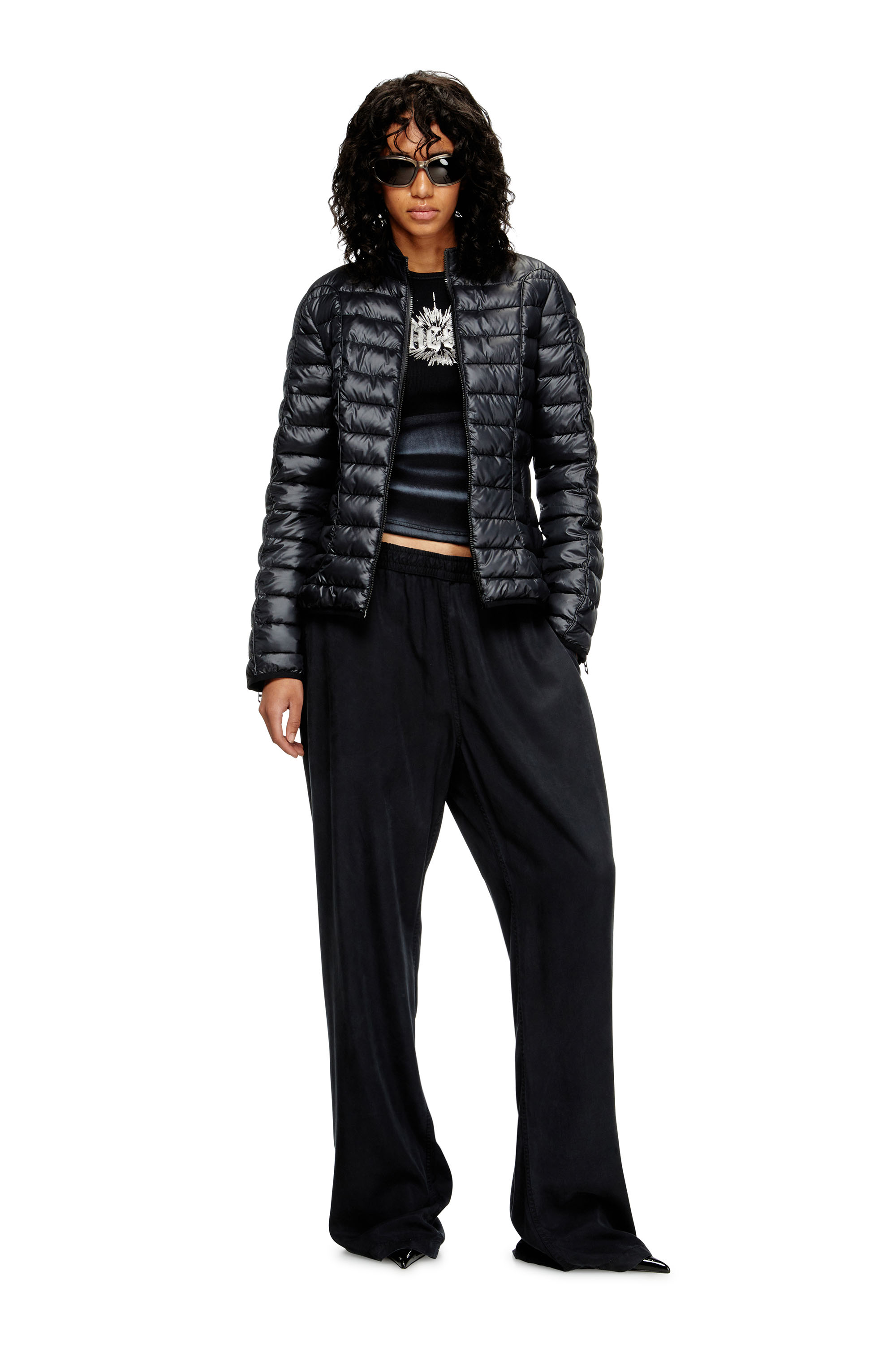 Diesel - W-PILOT-FEM, Damen Steppjacke mit Biker-Details in Schwarz - 2