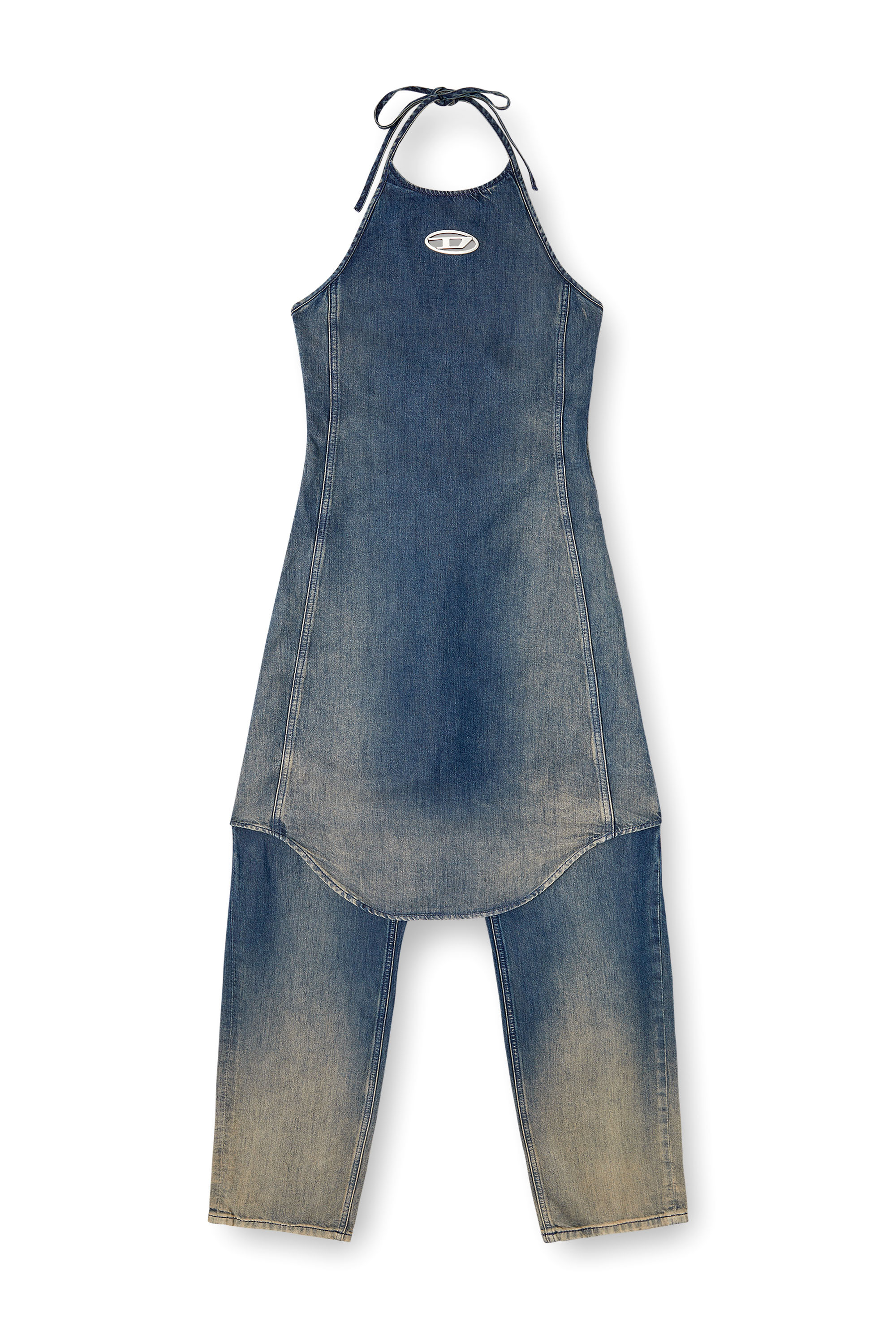 DE-CYNTHIA-S, Dunkelblau Diesel - DE-CYNTHIA-S, Damen Neckholder-Jumpsuit aus fließendem Farbverlauf-Denim in Dunkelblau - 2