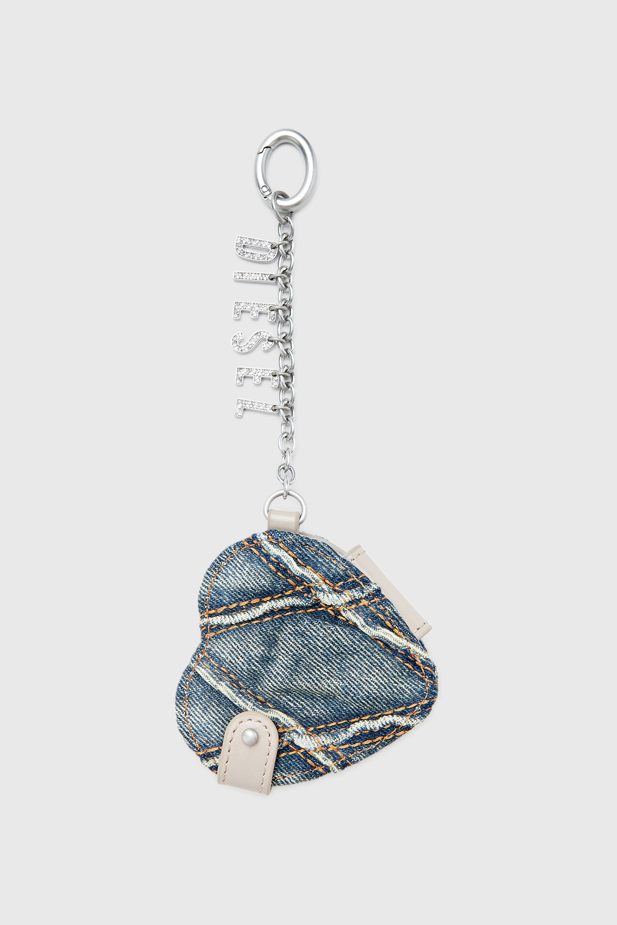 Diesel - CHARM-D MIRROR, Damen Spiegelanh&auml;nger aus gestepptem Argyle-Denim in Silber - 1