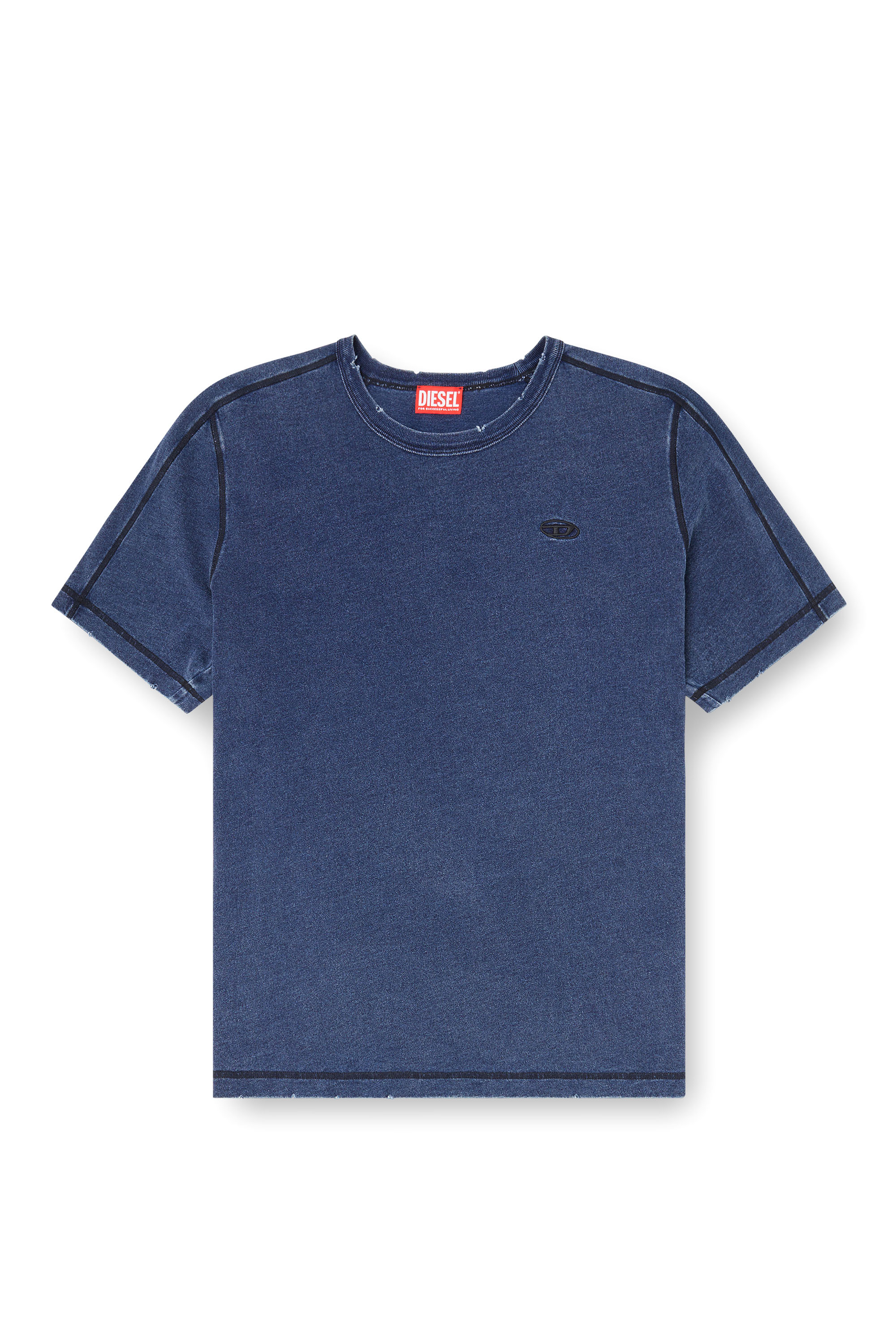 Diesel - T-ADJIND-NEW, Herren Distressed T-Shirt mit Denim-Effekt in Blau - 3